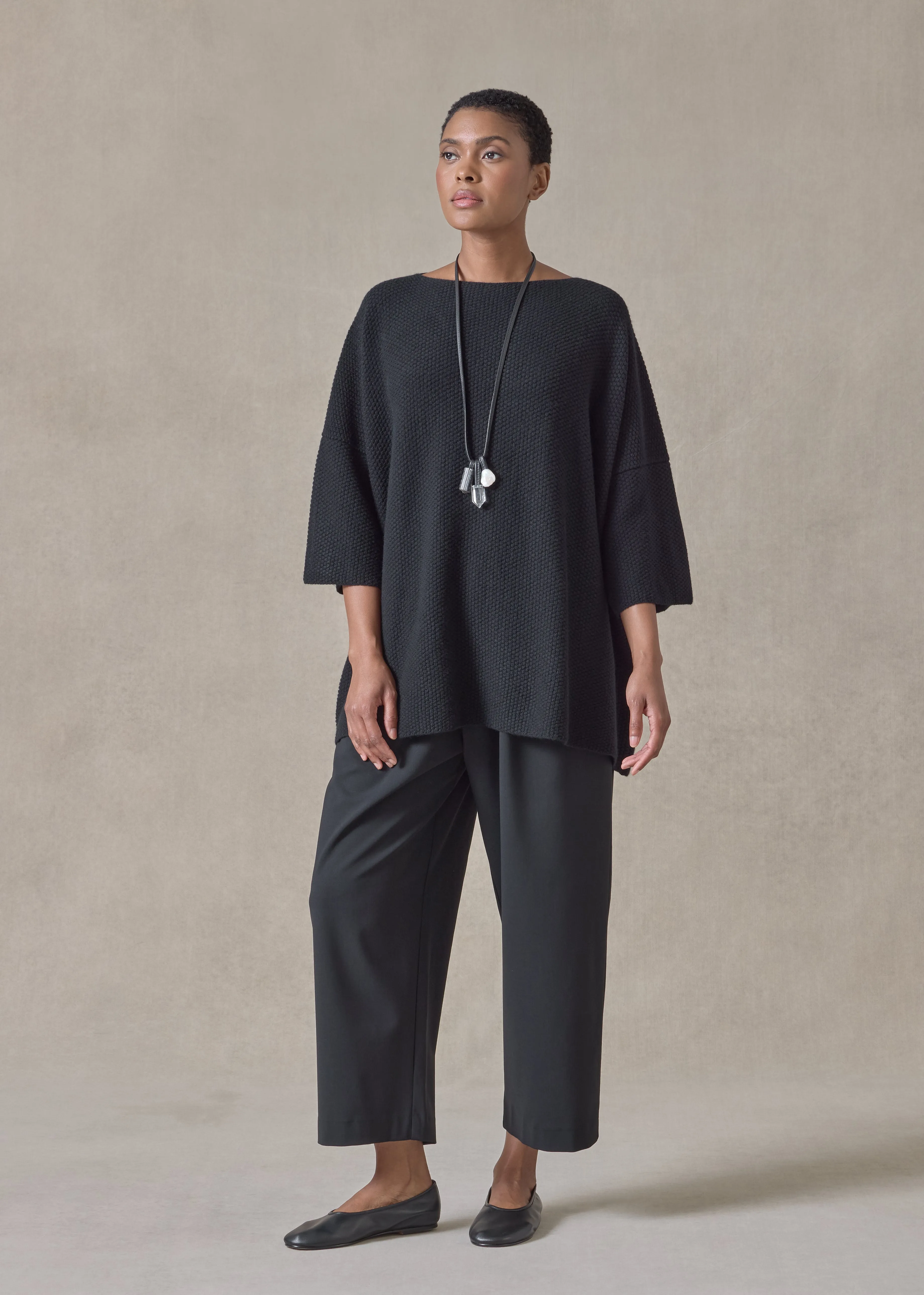 cashmere square 3/4 sleeve top - long (black) sold by eskandar