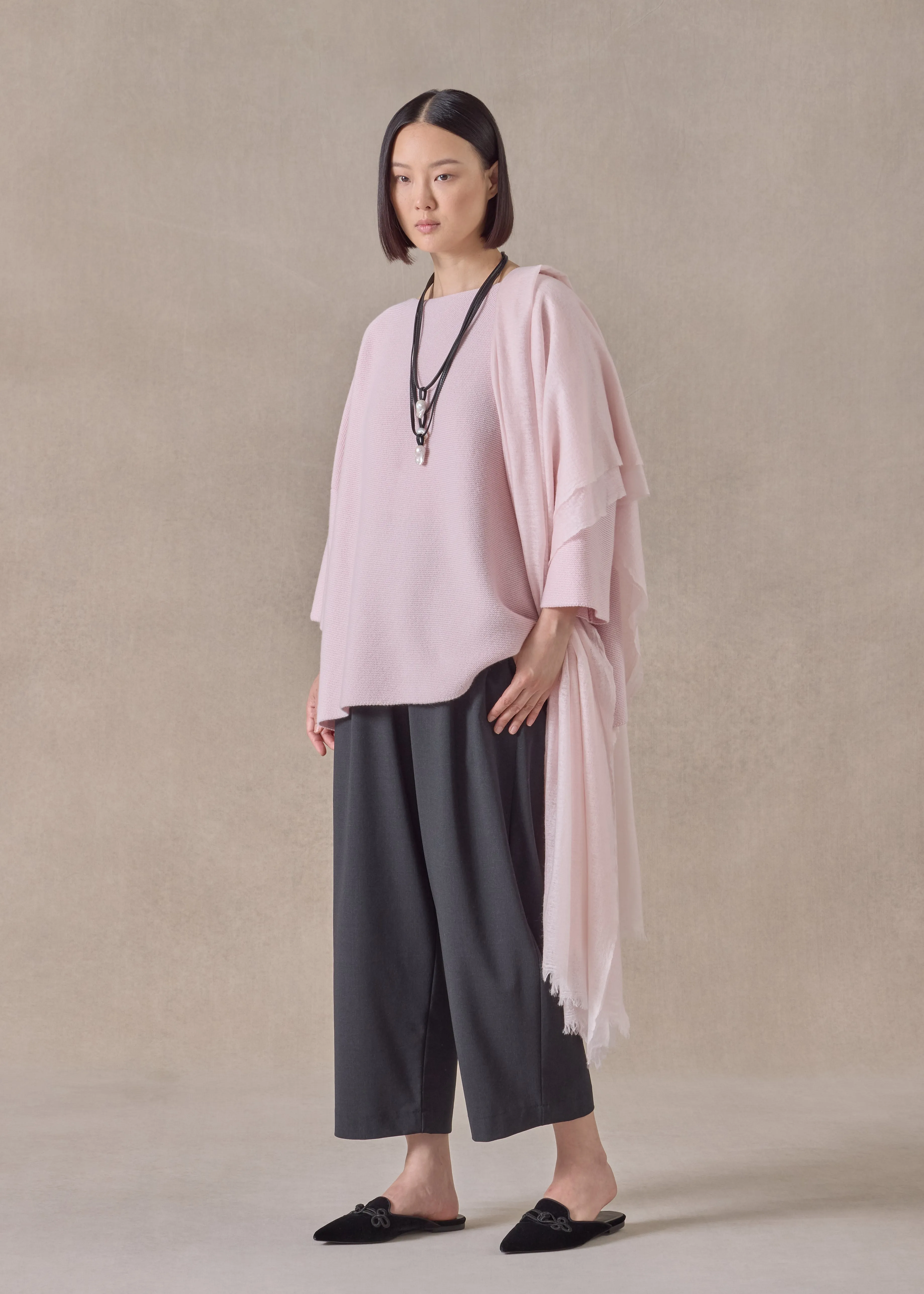 cashmere slash neck 3/4 sleeve sweater - mid plus (cherryblossom) sold by eskandar