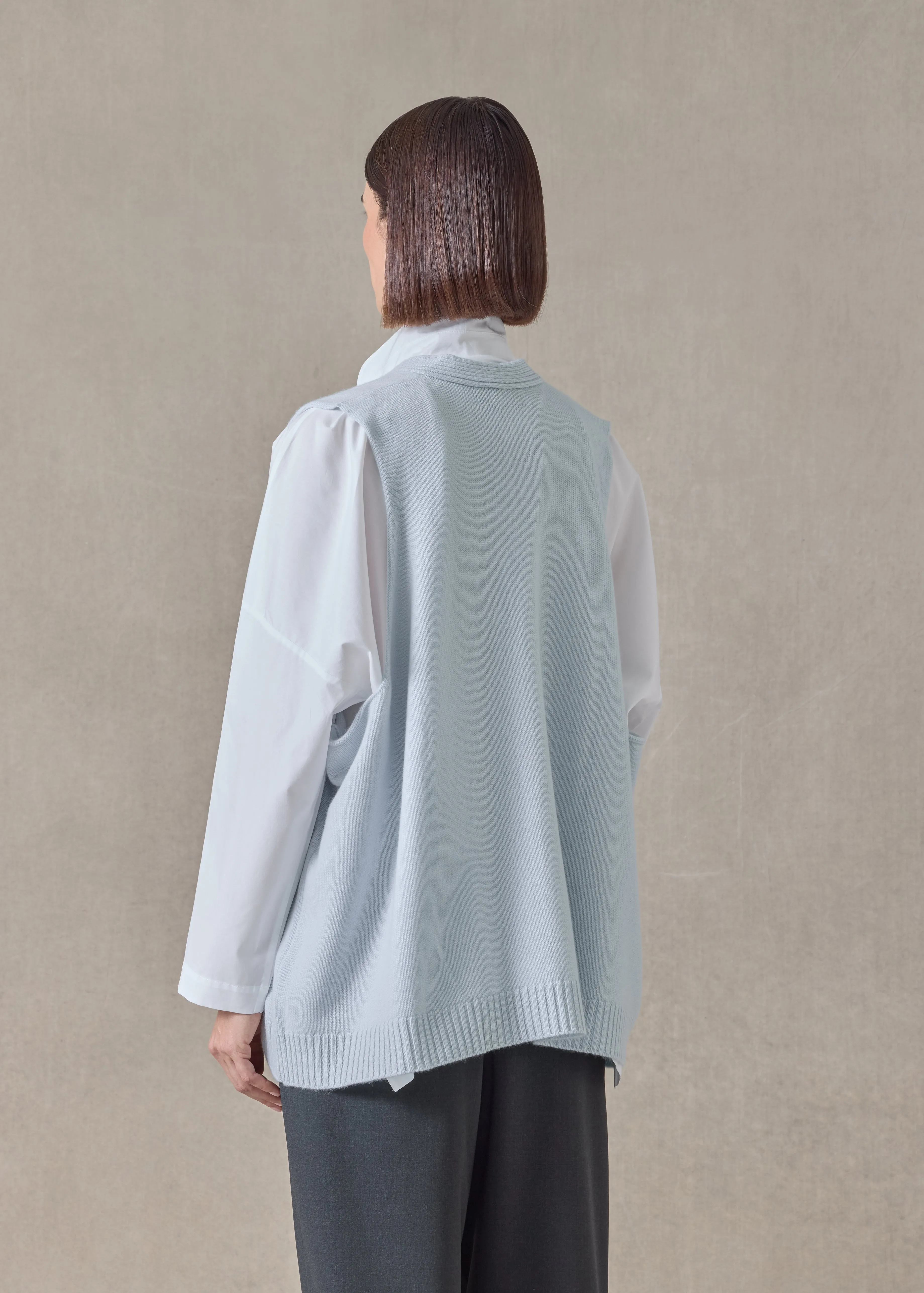 cashmere scoop armhole waistcoat - mid plus (bridgertonblue) sold by eskandar product image thumbnail 4