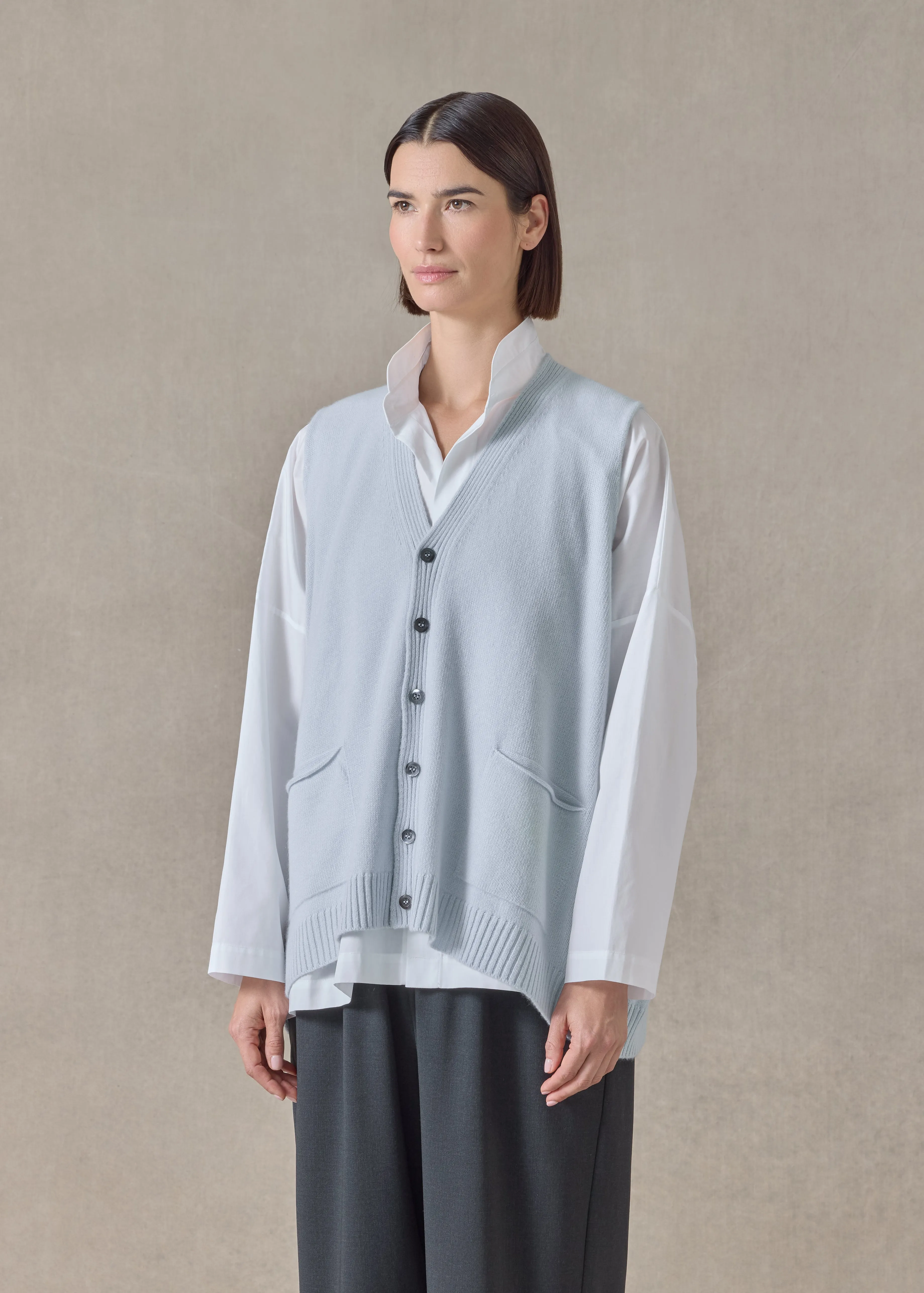 cashmere scoop armhole waistcoat - mid plus (bridgertonblue) sold by eskandar product image thumbnail 2
