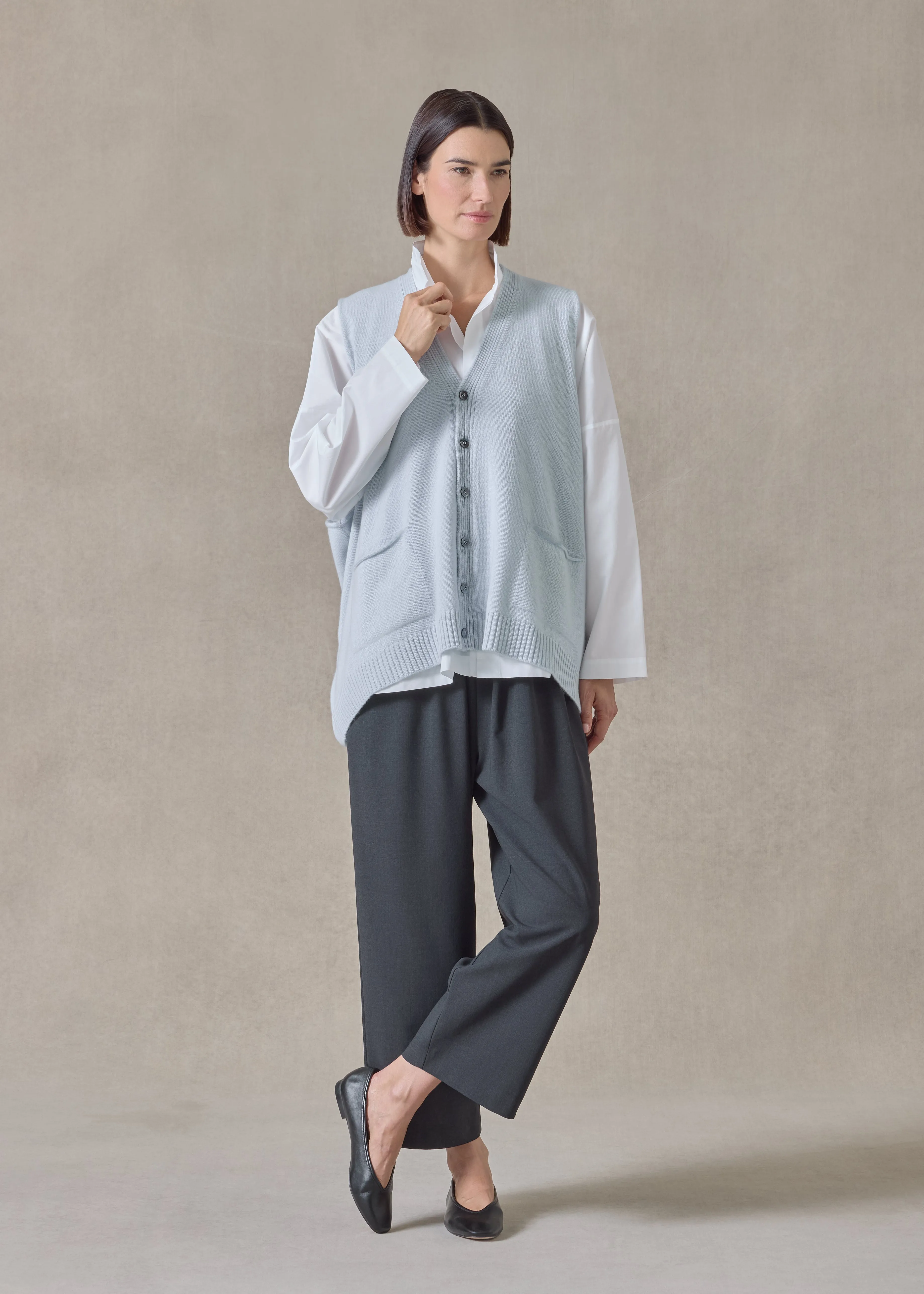 cashmere scoop armhole waistcoat - mid plus (bridgertonblue) sold by eskandar