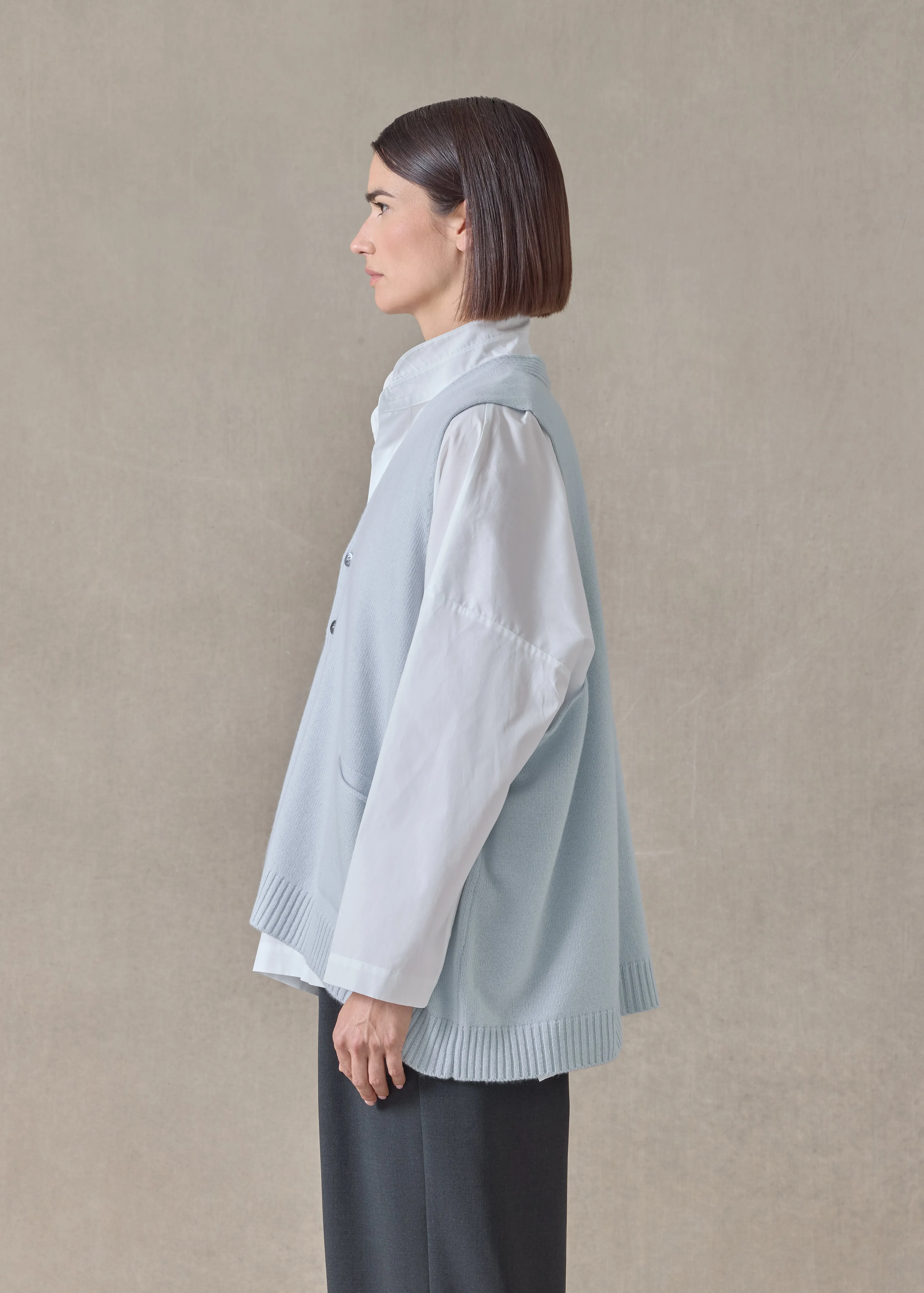 cashmere scoop armhole waistcoat - mid plus (bridgertonblue) sold by eskandar product image thumbnail 3