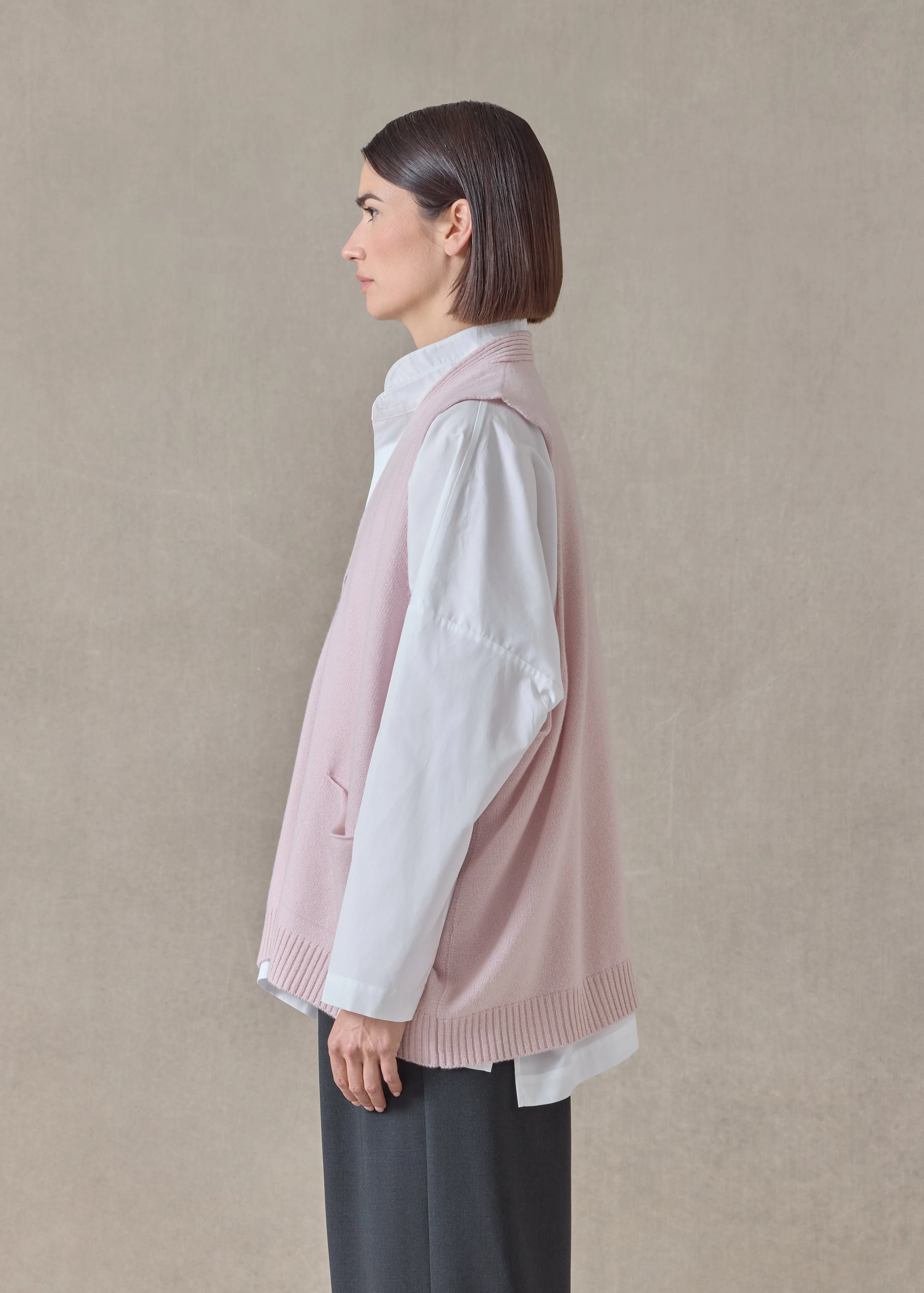 cashmere scoop armhole waistcoat - mid plus (cherryblossom) sold by eskandar product image thumbnail 3