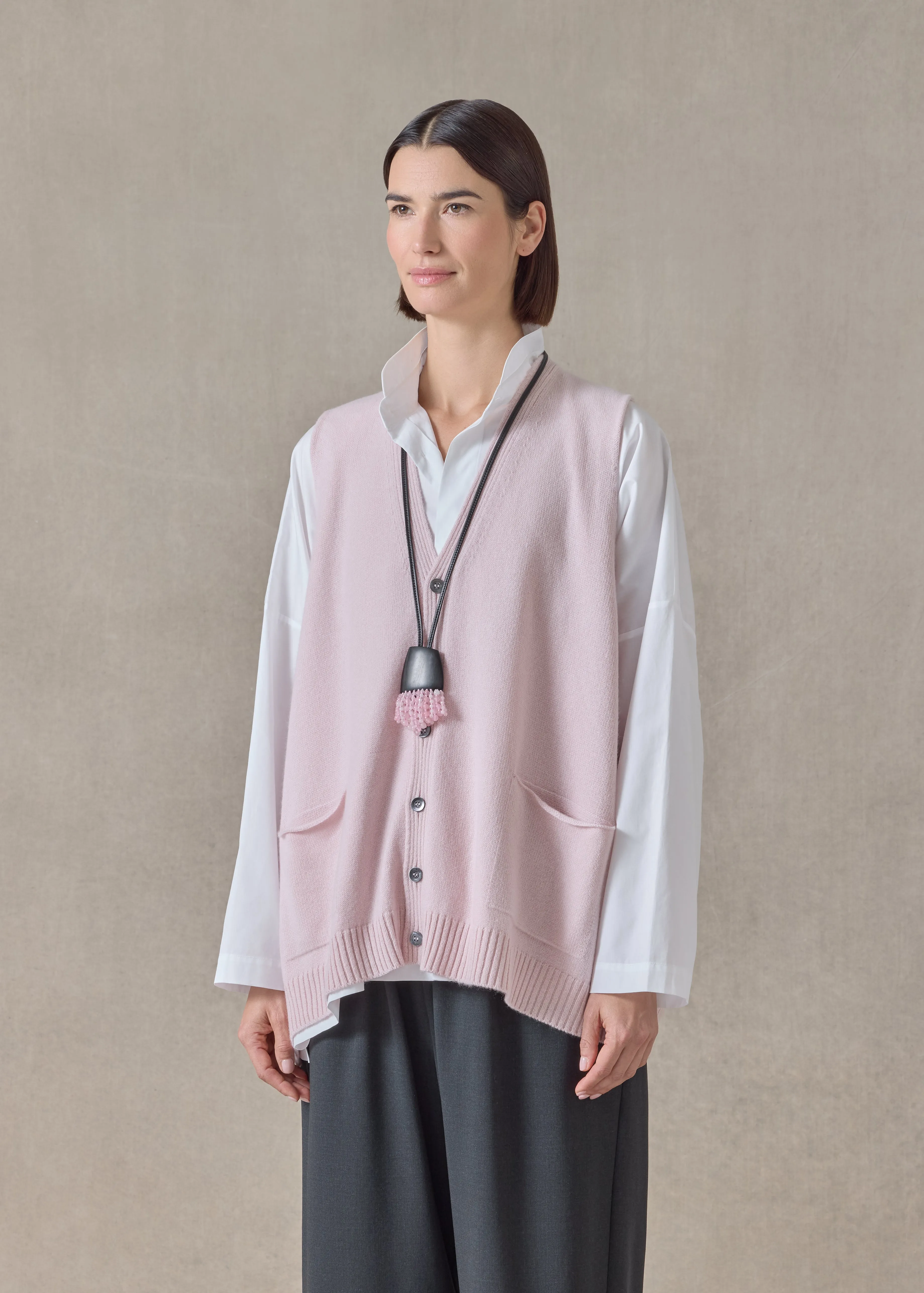 cashmere scoop armhole waistcoat - mid plus (cherryblossom) sold by eskandar product image thumbnail 2