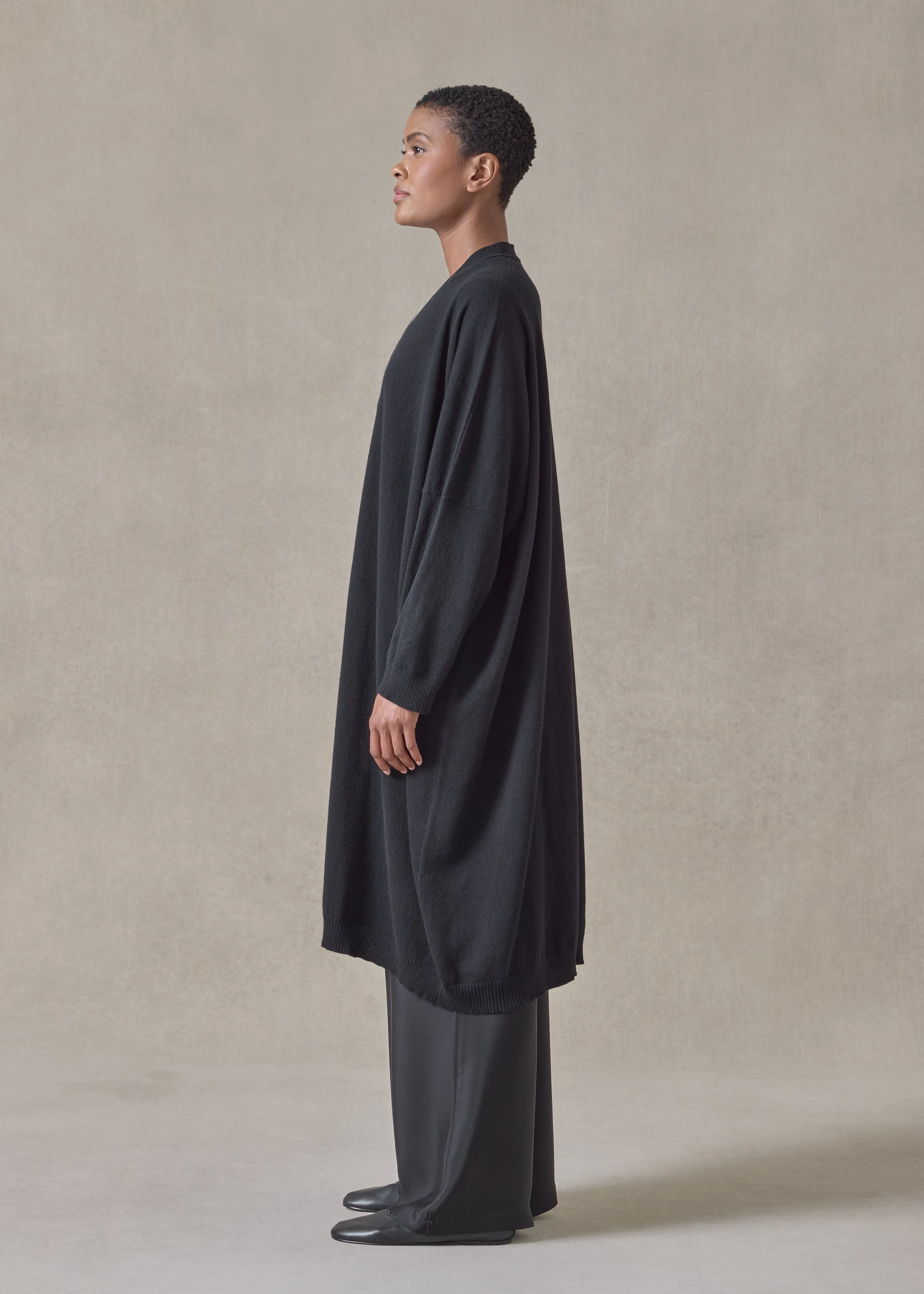 cashmere wide v neck cardigan - 3/4 length (black) sold by eskandar product image thumbnail 3