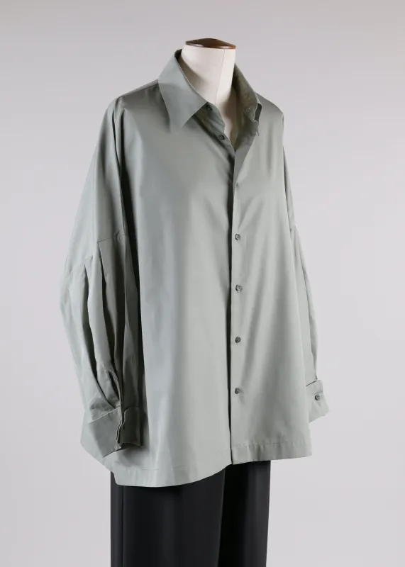 cotton poplin sloped shoulder square shirt collar and pleat sleeve - long sold by eskandar
