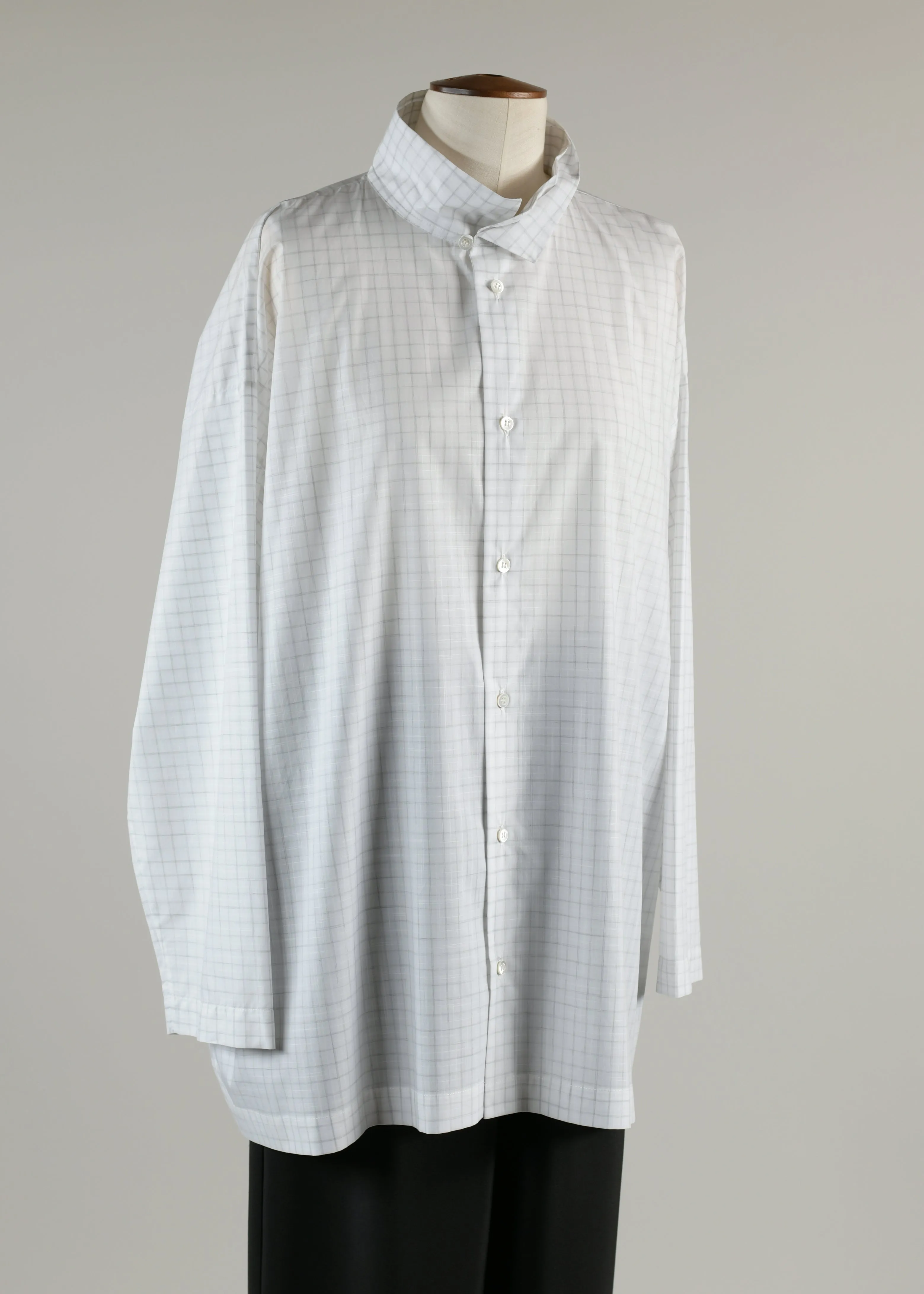 plaid cotton slim a-line double collar shirt with stepped insert - long sold by eskandar