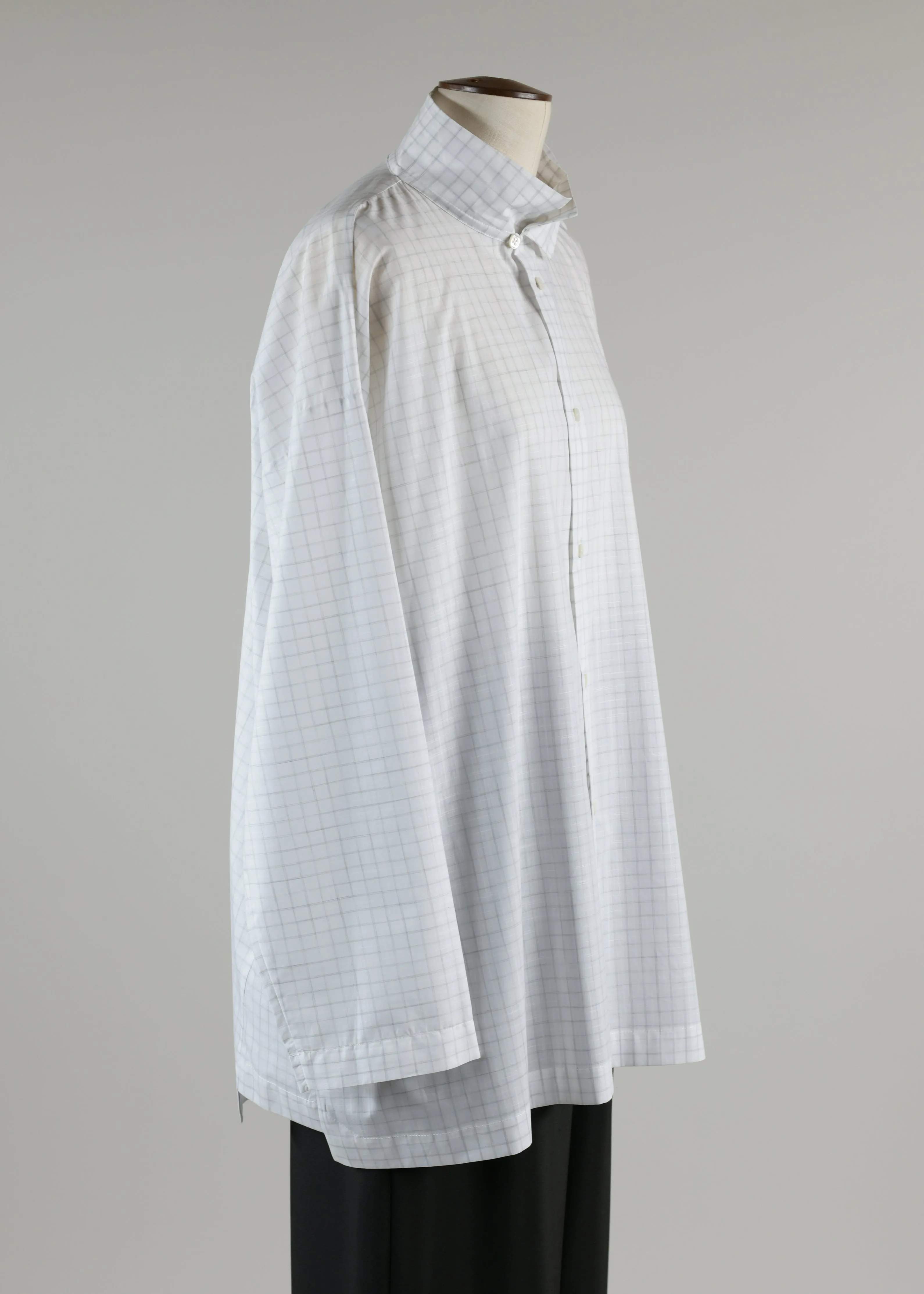 plaid cotton slim a-line double collar shirt with stepped insert - long sold by eskandar product image thumbnail 2