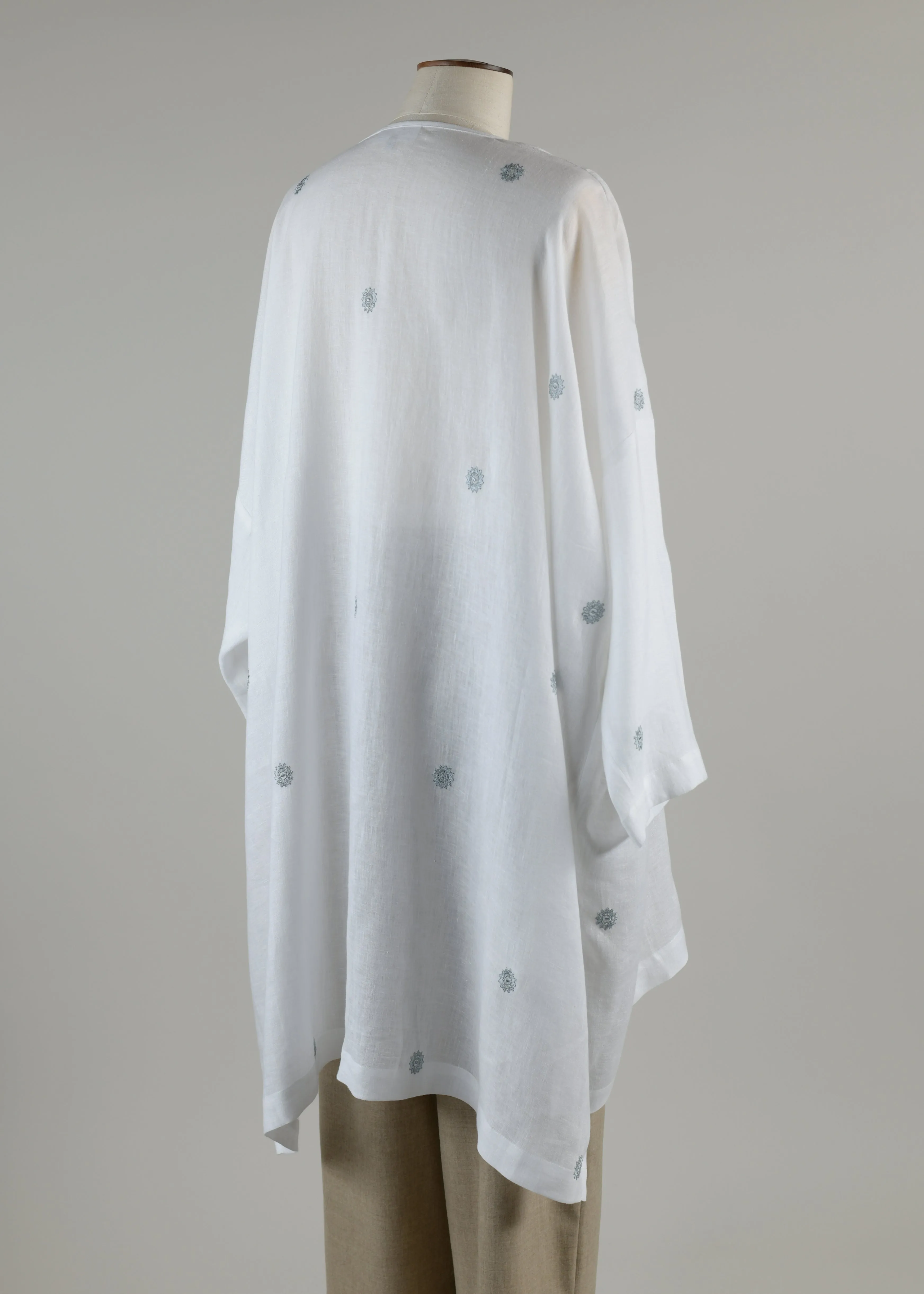 linen wide longer back bound neck shirt very long with slits sold by eskandar product image thumbnail 3