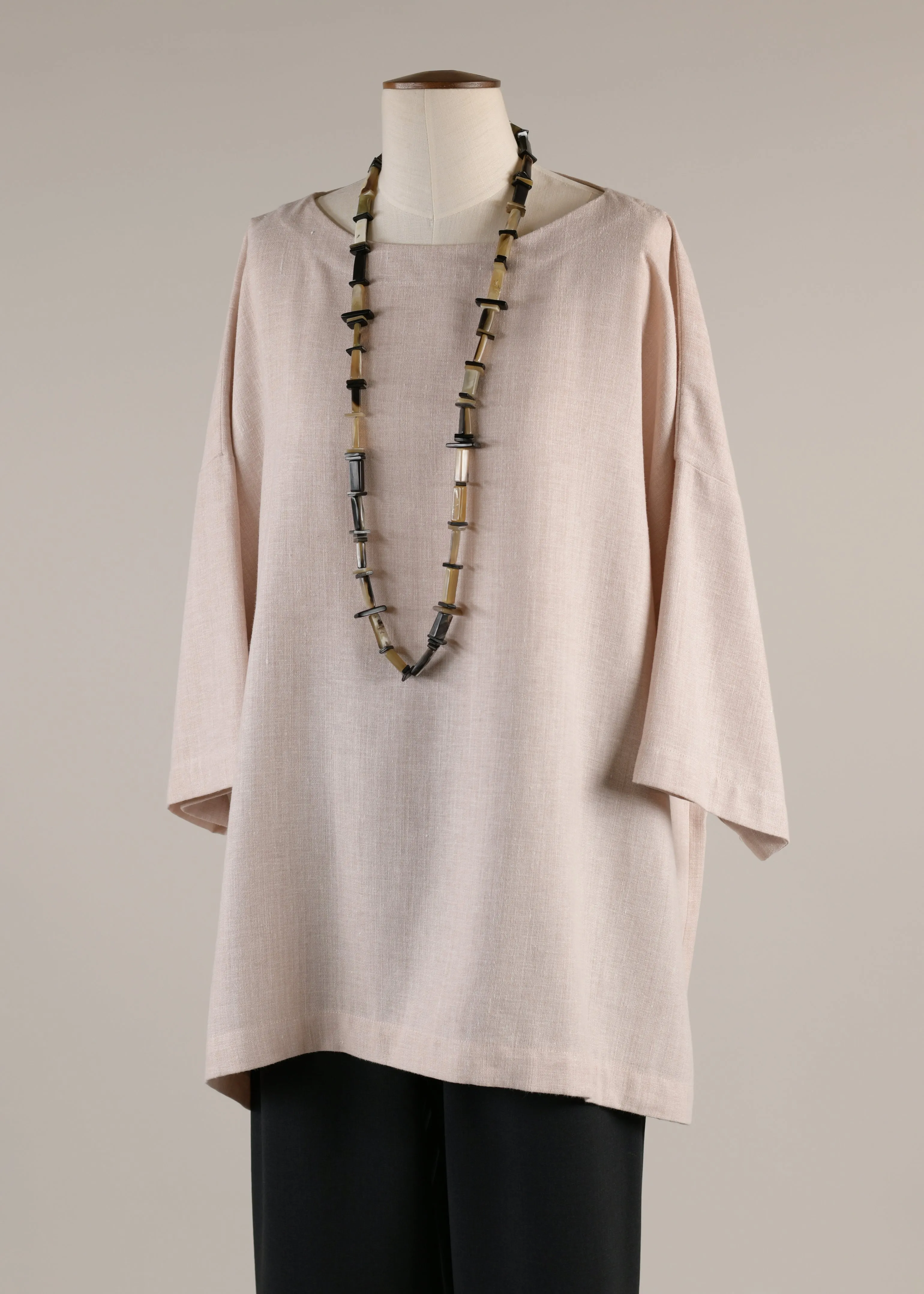 linen mix 3/4 sleeve scoop neck tunic - long sold by eskandar