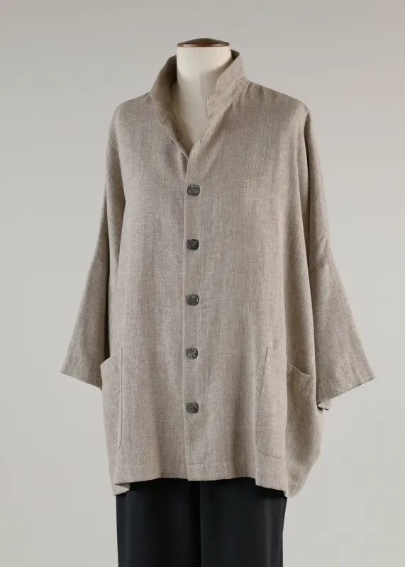 linen mix sloped shldr jckt w/dbl stnd col - long (3/4slv) sold by eskandar