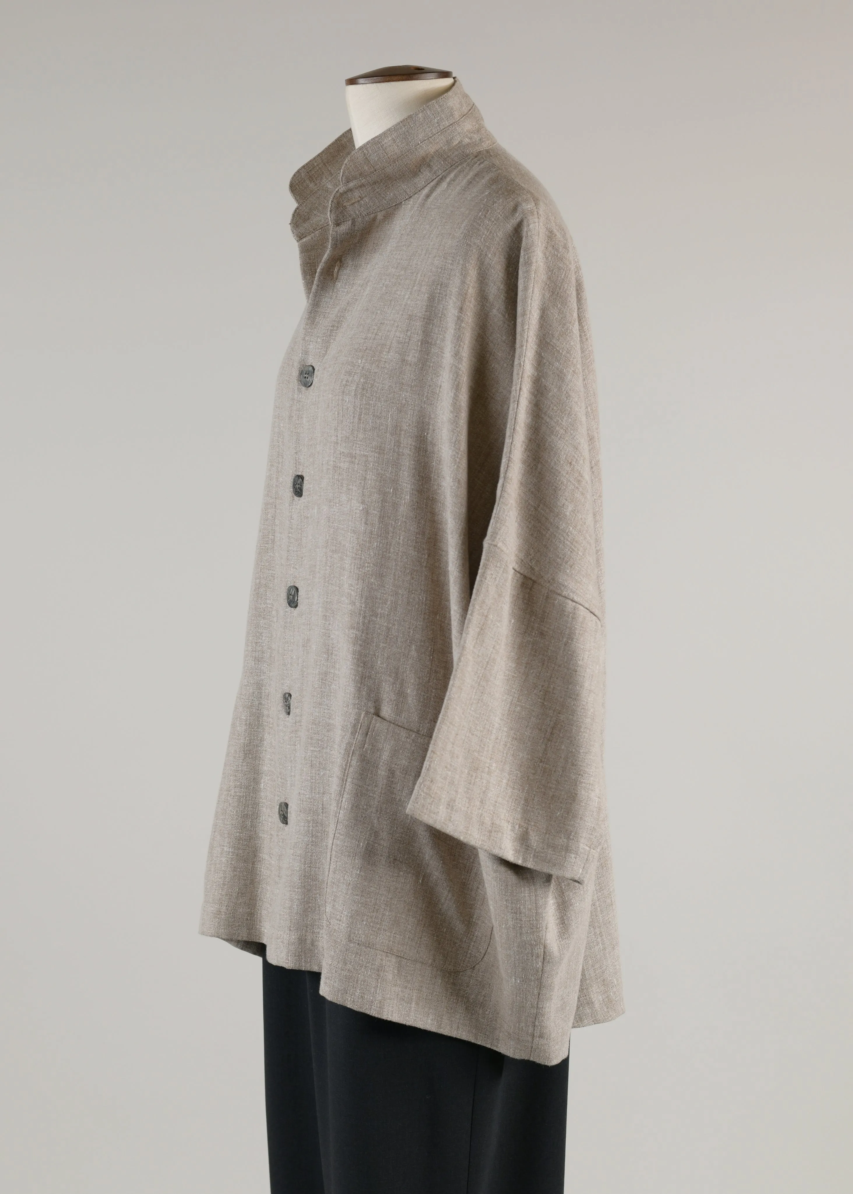 linen mix sloped shldr jckt w/dbl stnd col - long (3/4slv) sold by eskandar product image thumbnail 2