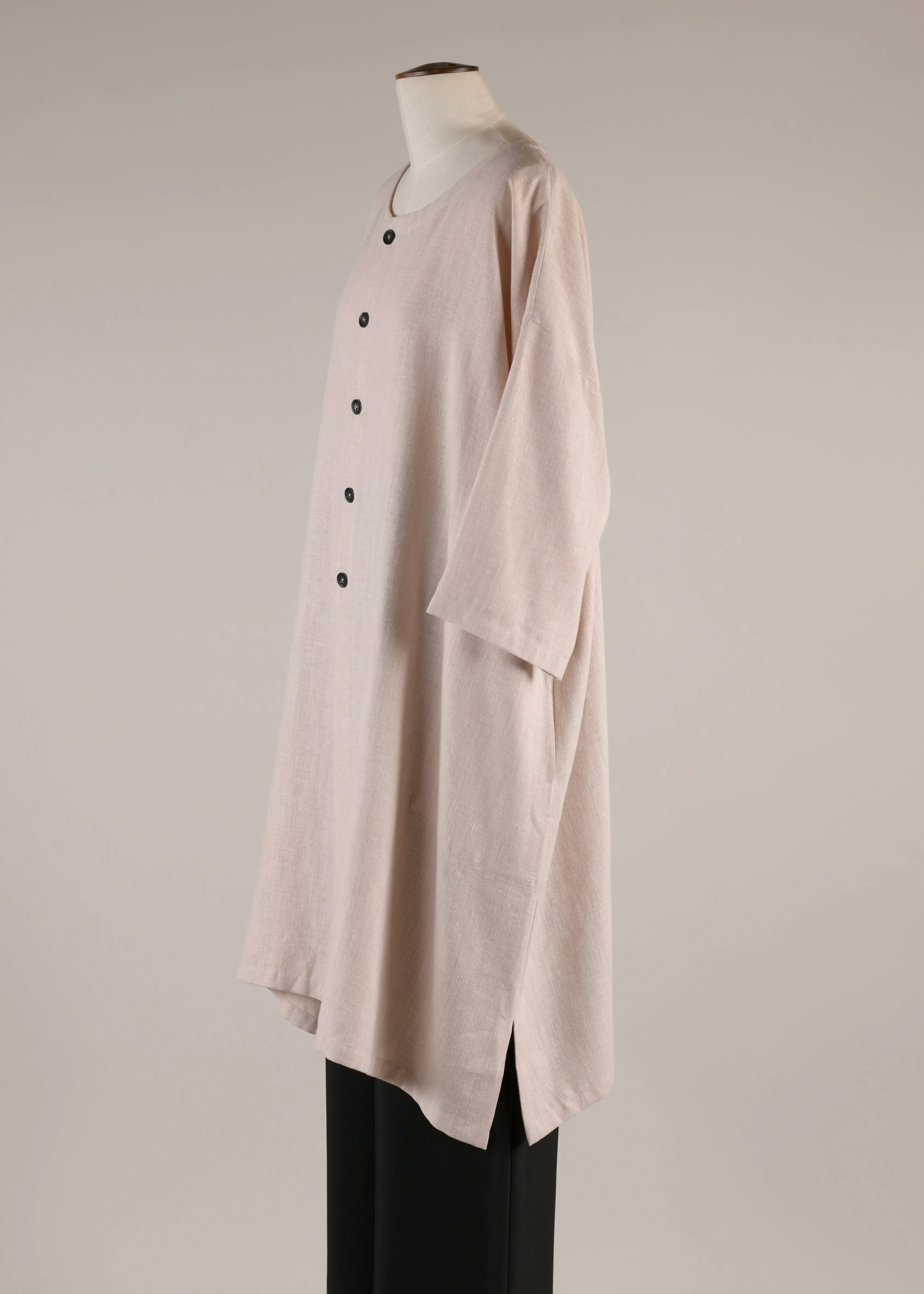 linen mix 3/4 sleeve wide a-line round neck coat - very long (dusty pink) sold by eskandar product image thumbnail 2