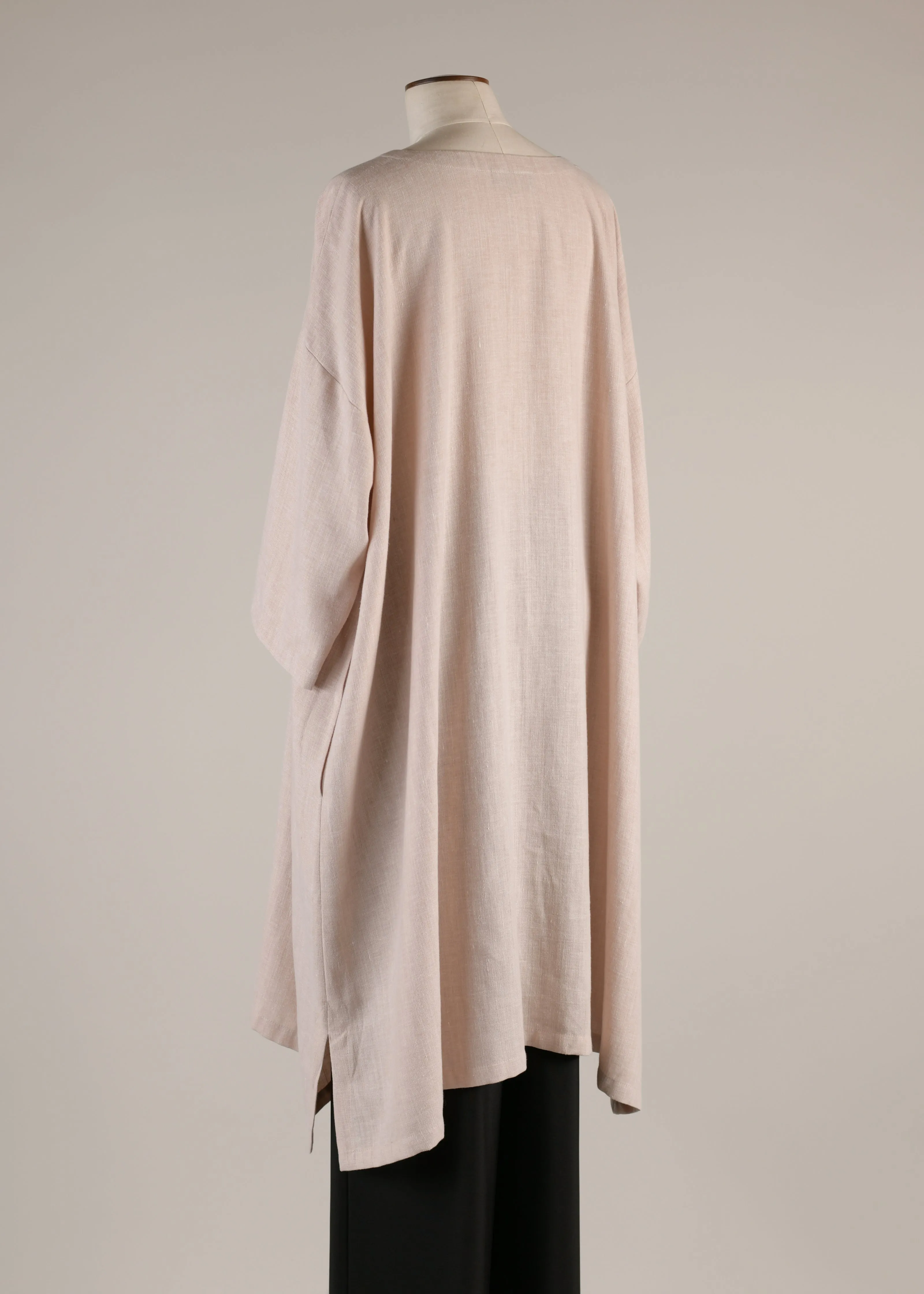linen mix 3/4 sleeve wide a-line round neck coat - very long (dusty pink) sold by eskandar product image thumbnail 3