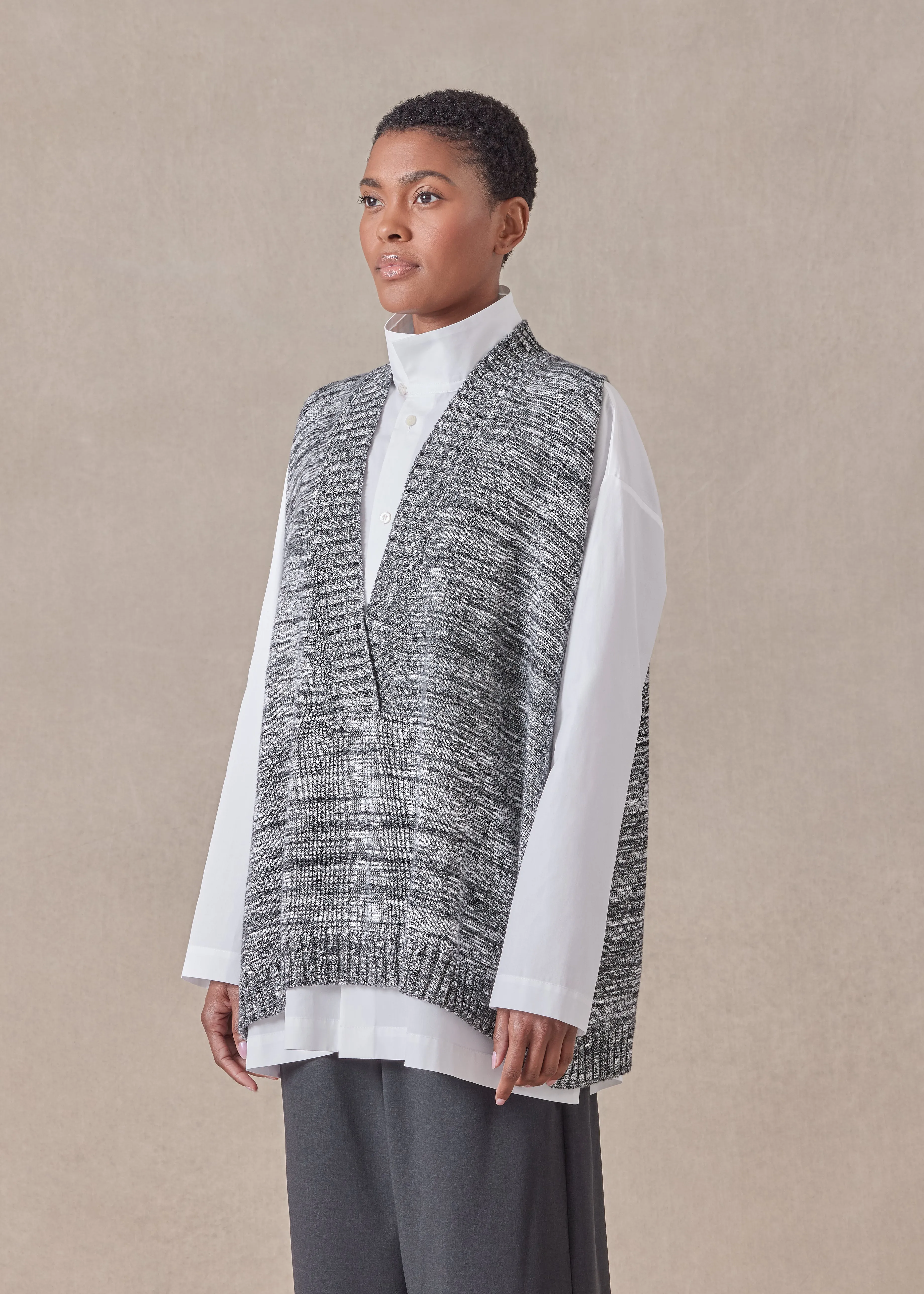 cotton linen mix sleeveless a-line v-neck - mid plus sold by eskandar product image thumbnail 2