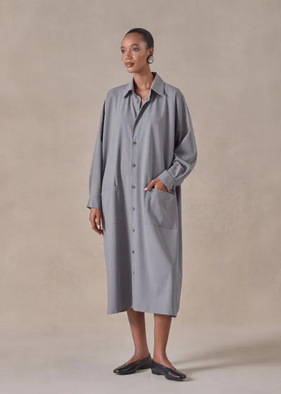wool stretch angle to front side seam shirt dress with collar (flannelgrey) made by eskandar