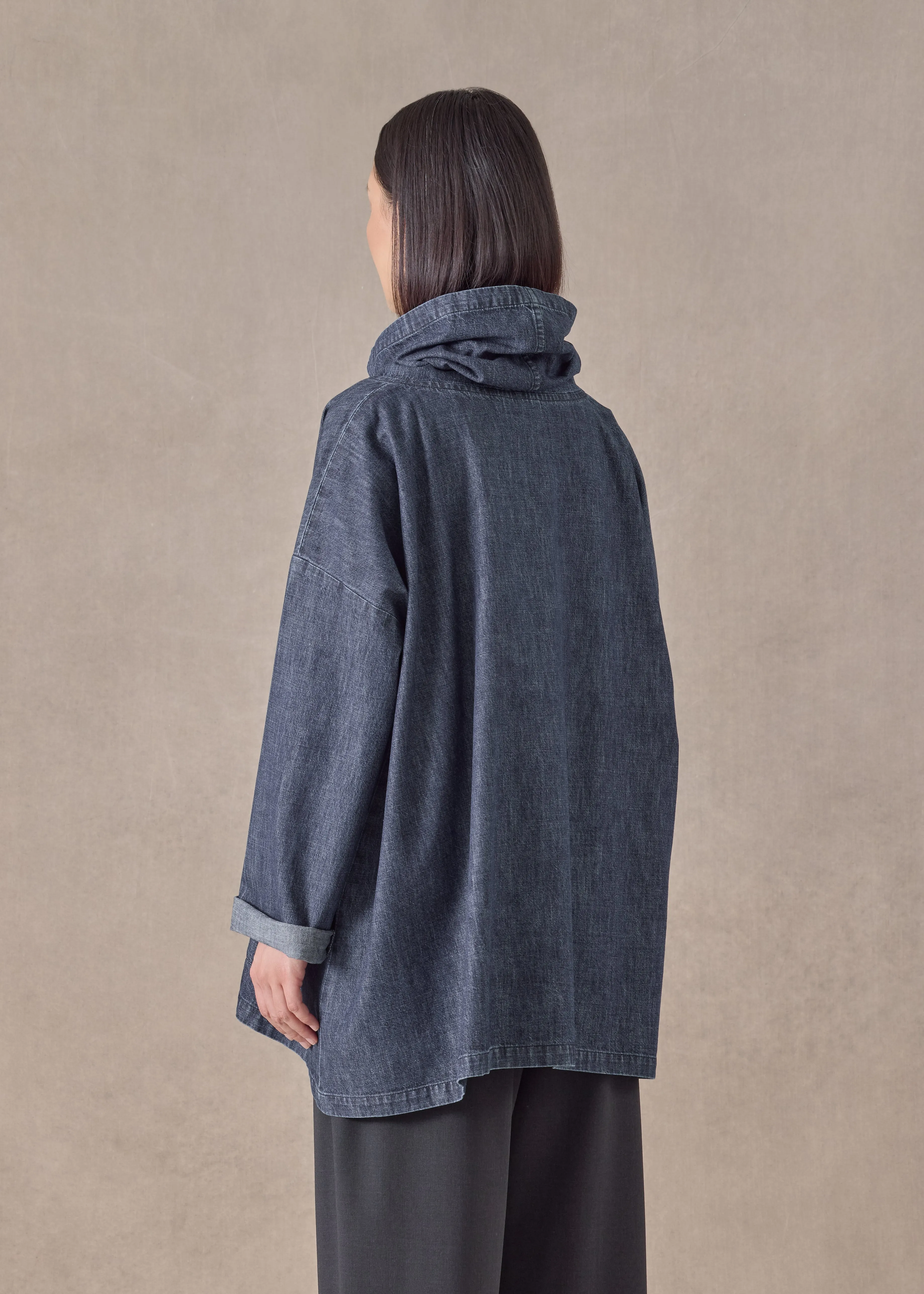 cotton denim wide a-line monks top - long (jeandark) sold by eskandar product image thumbnail 4