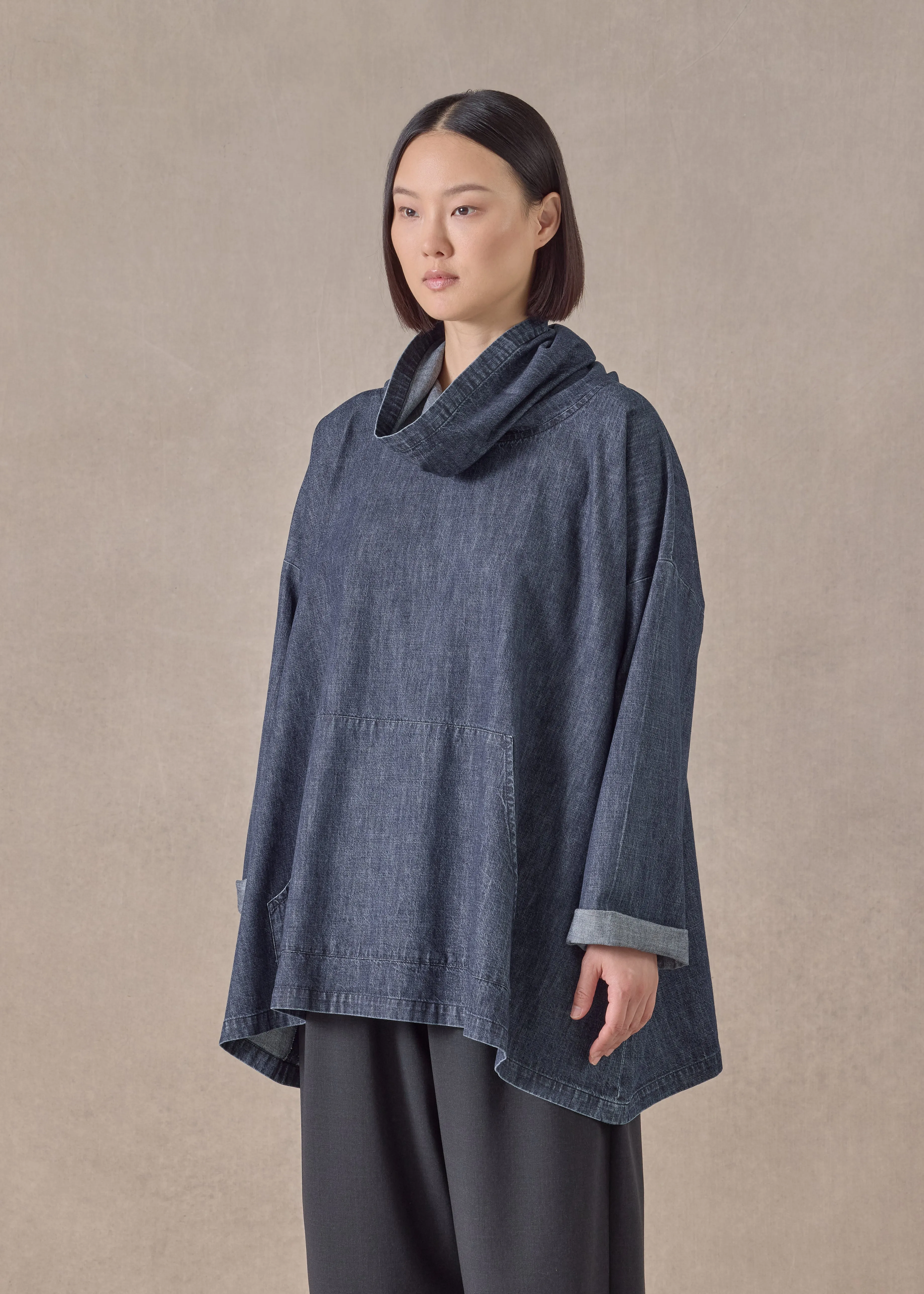 cotton denim wide a-line monks top - long (jeandark) sold by eskandar product image thumbnail 2