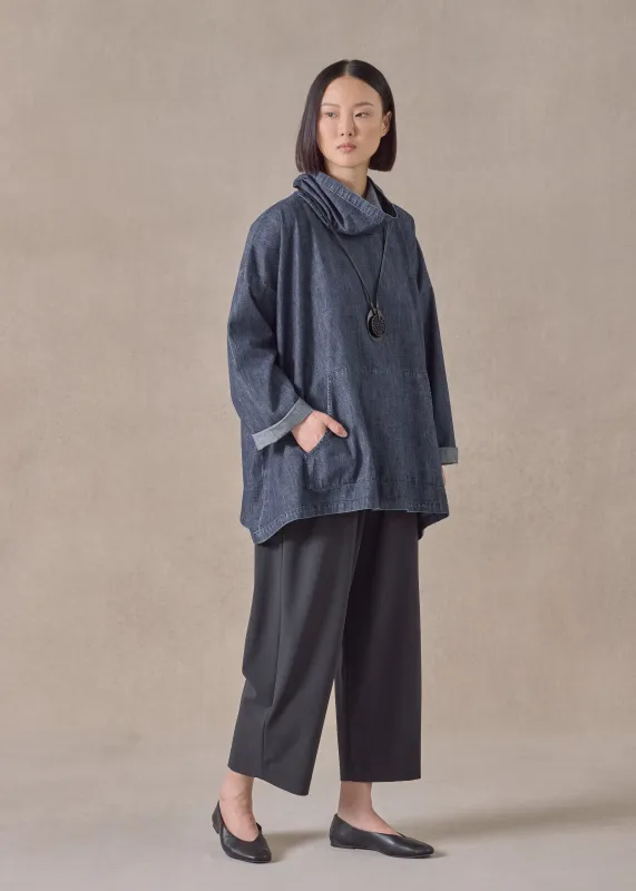 cotton denim wide a-line monks top - long (jeandark) sold by eskandar