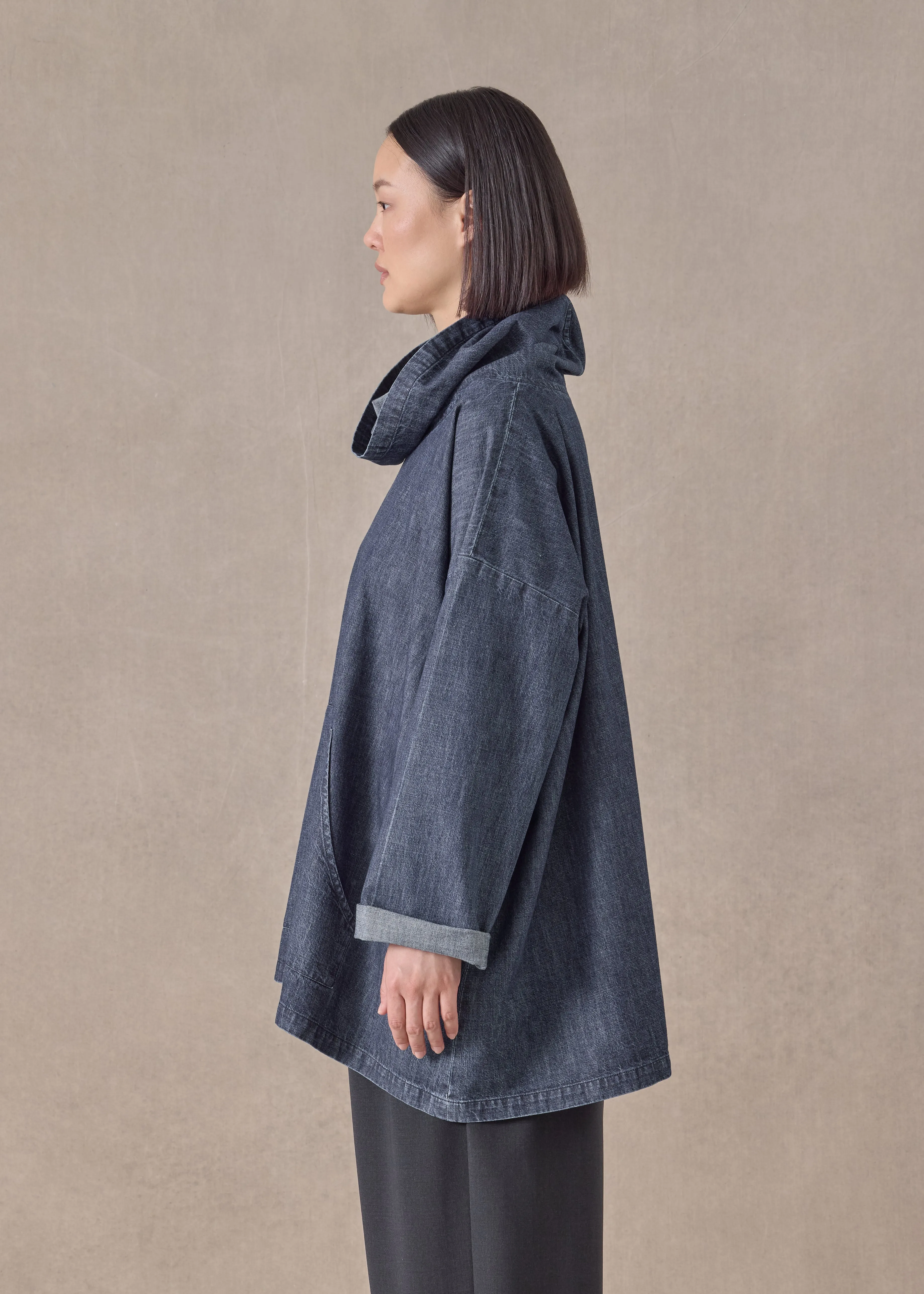 cotton denim wide a-line monks top - long (jeandark) sold by eskandar product image thumbnail 3