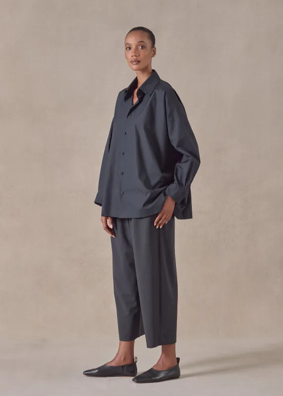 cotton angle to front side seam shirt with collar - long (black) sold by eskandar