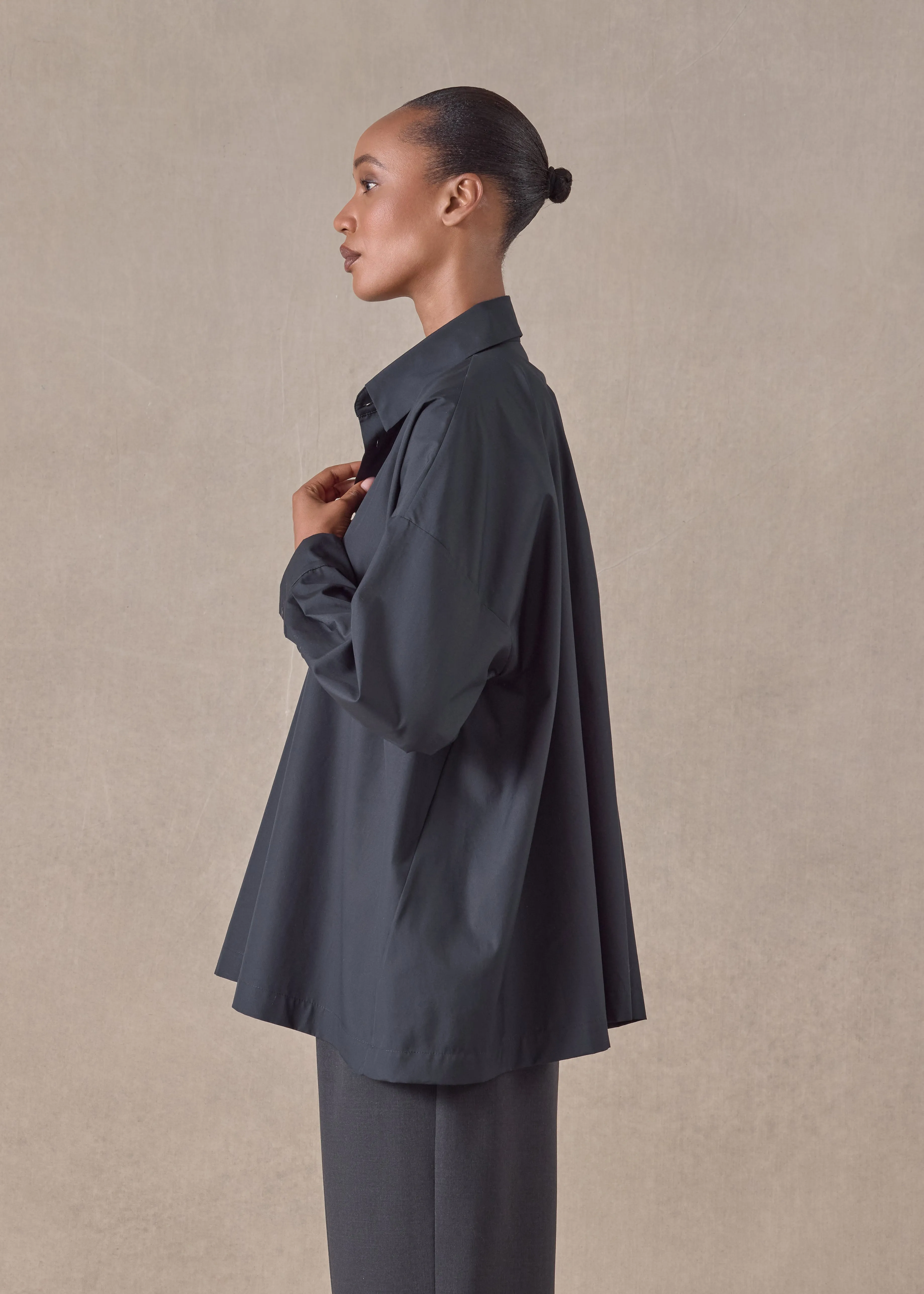 cotton angle to front side seam shirt with collar - long (black) sold by eskandar product image thumbnail 3