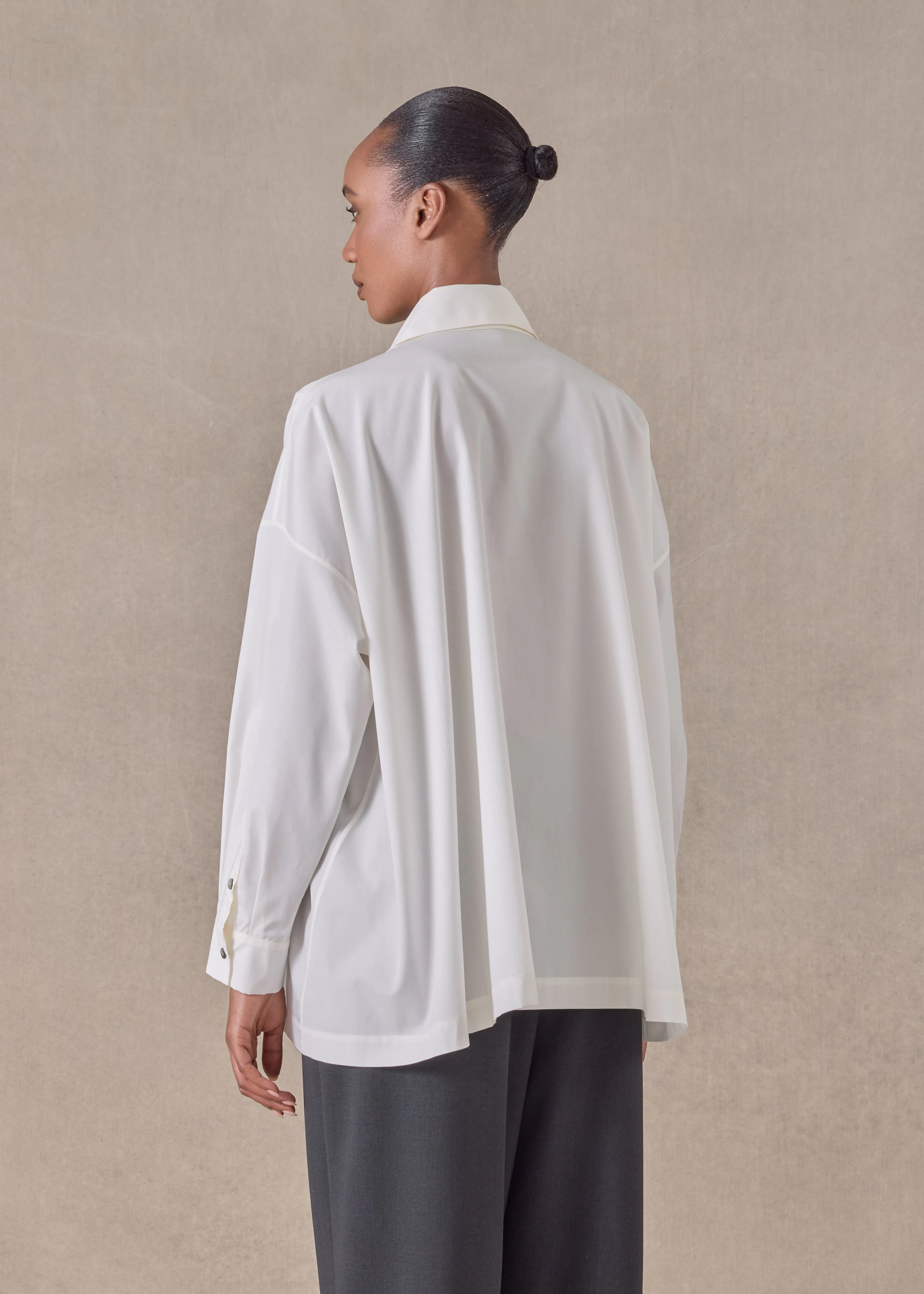cotton angle to front side seam shirt with collar - long (ivory) sold by eskandar product image thumbnail 4