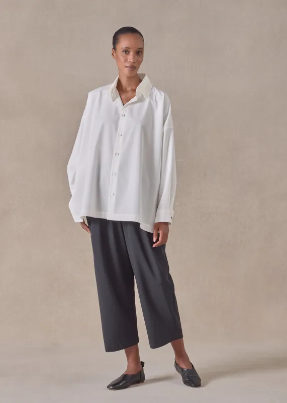 cotton angle to front side seam shirt with collar - long (ivory) sold by eskandar