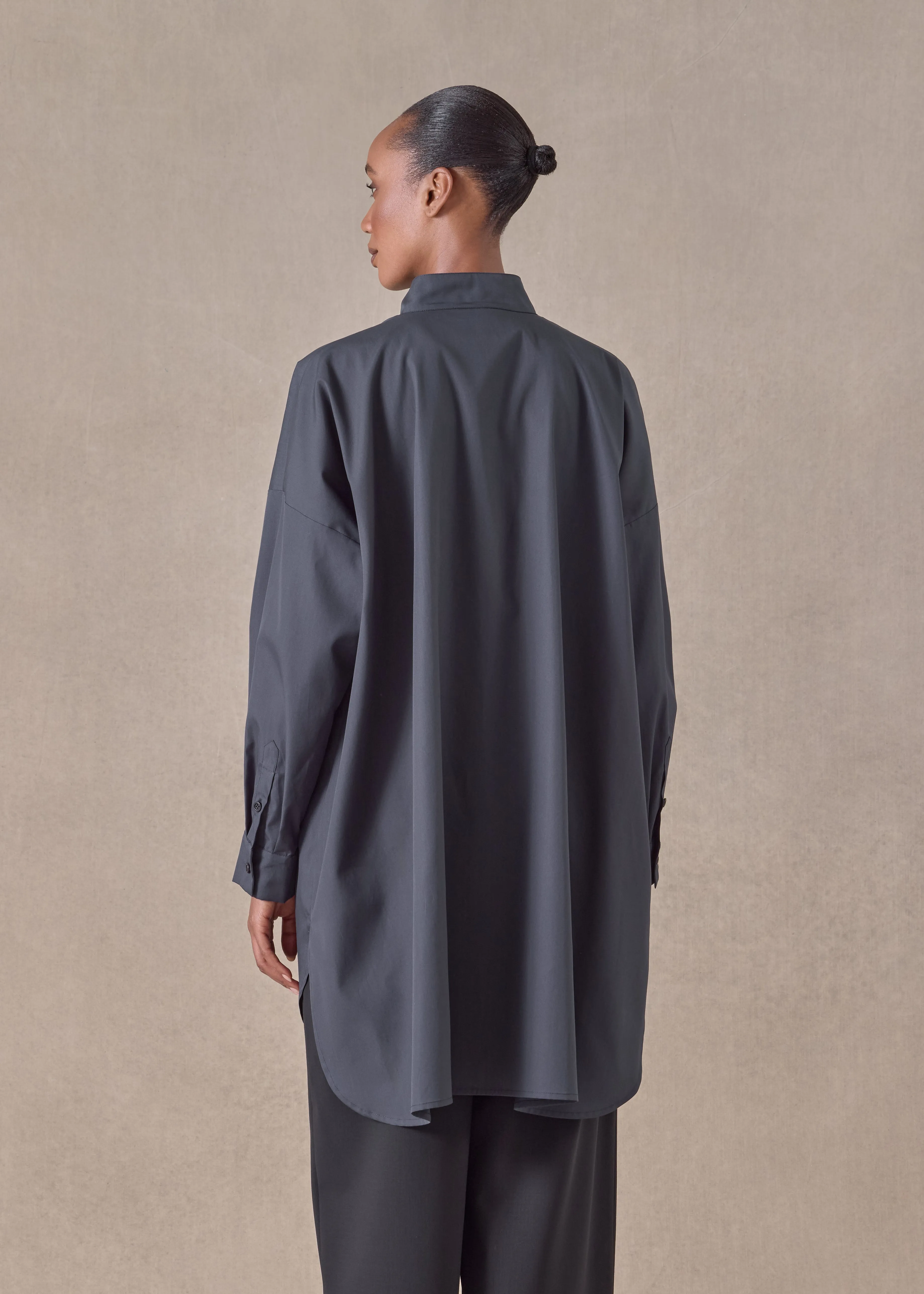 cotton wide a-line collarless classic shirt - long plus (pencil) sold by eskandar product image thumbnail 4