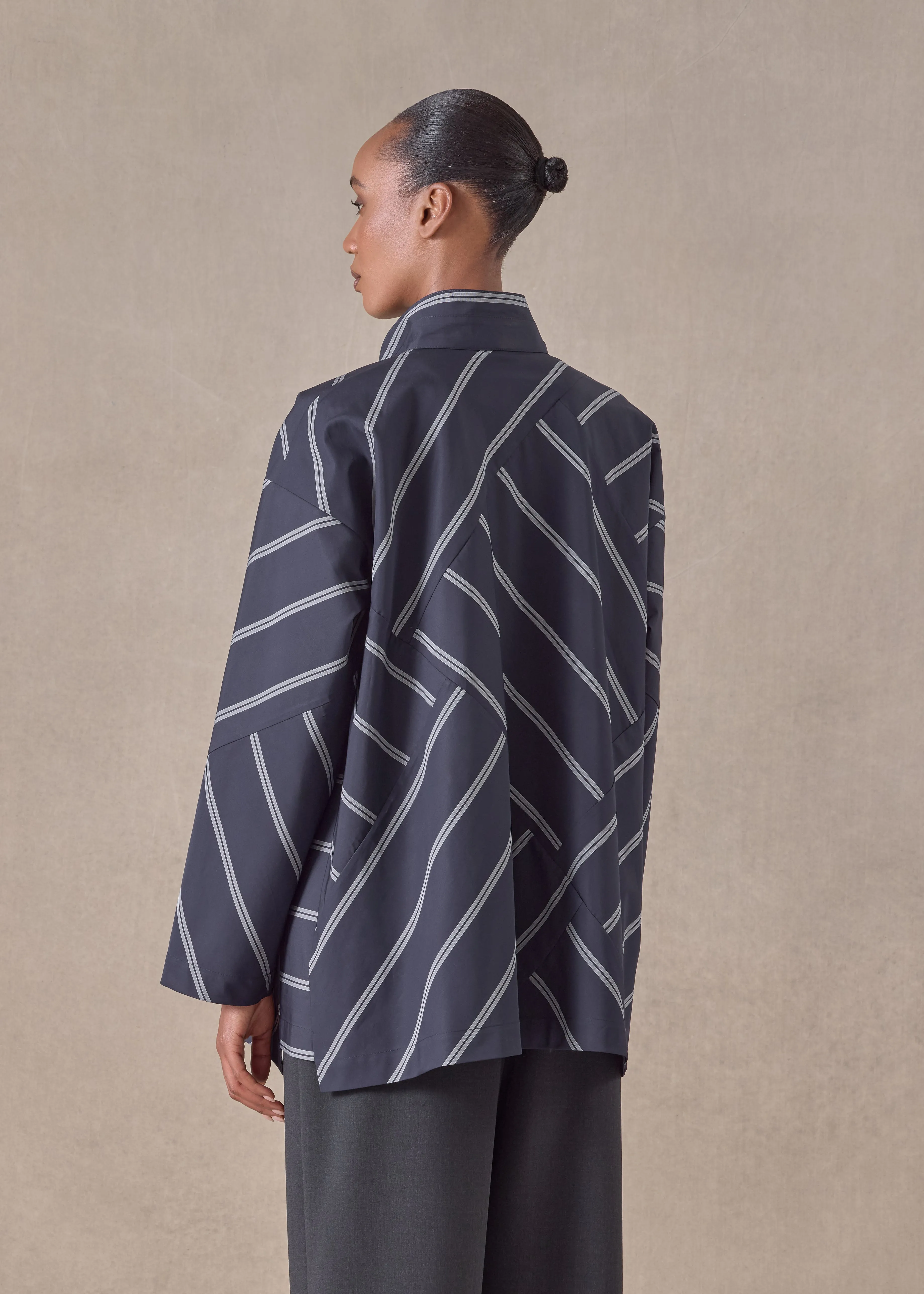 cotton slim a-line double stand collar shirt with stepped insert (patchwork) sold by eskandar product image thumbnail 4