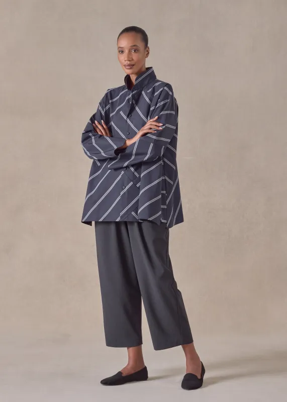 cotton slim a-line double stand collar shirt with stepped insert (patchwork) sold by eskandar