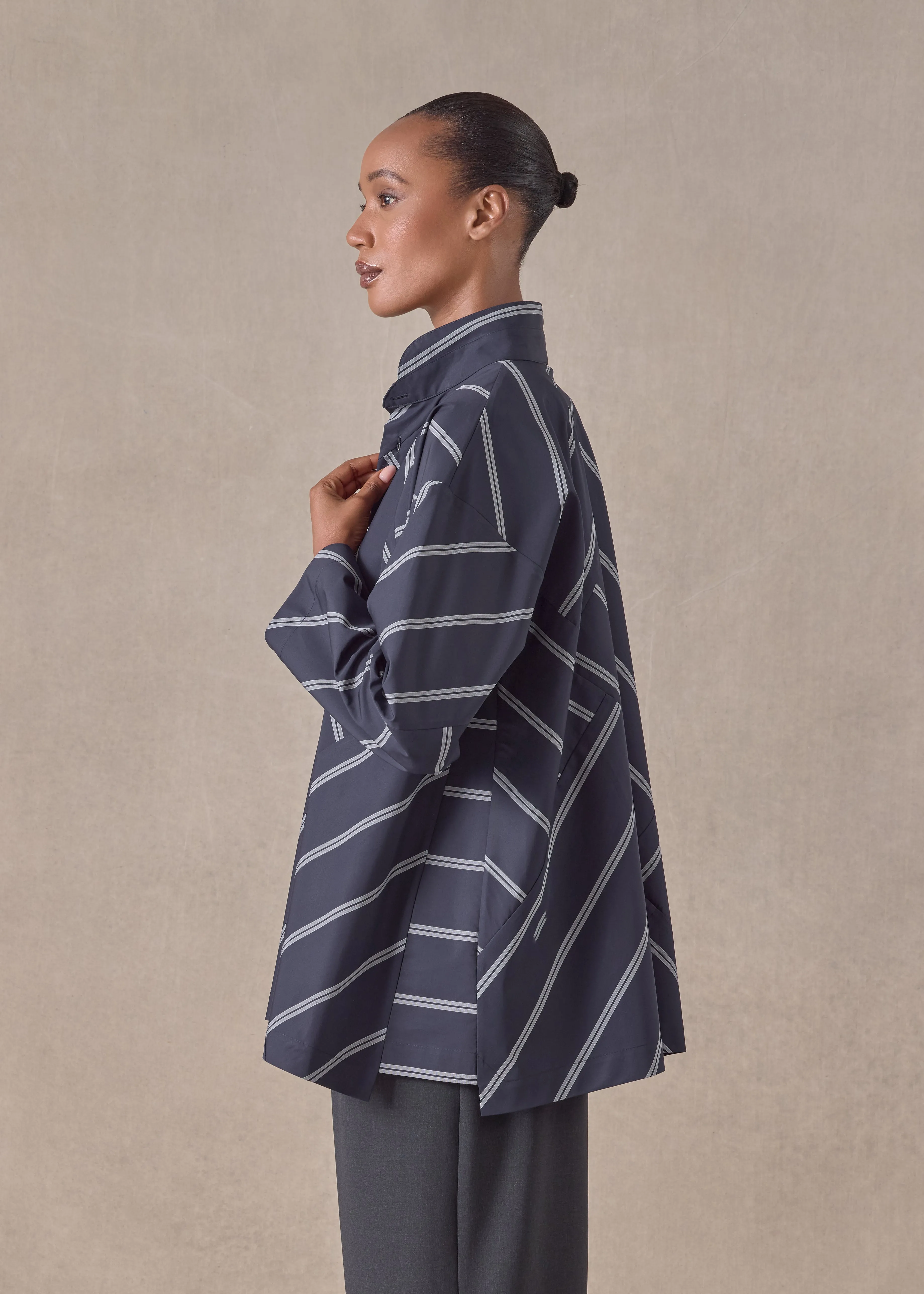 cotton slim a-line double stand collar shirt with stepped insert (patchwork) sold by eskandar product image thumbnail 3