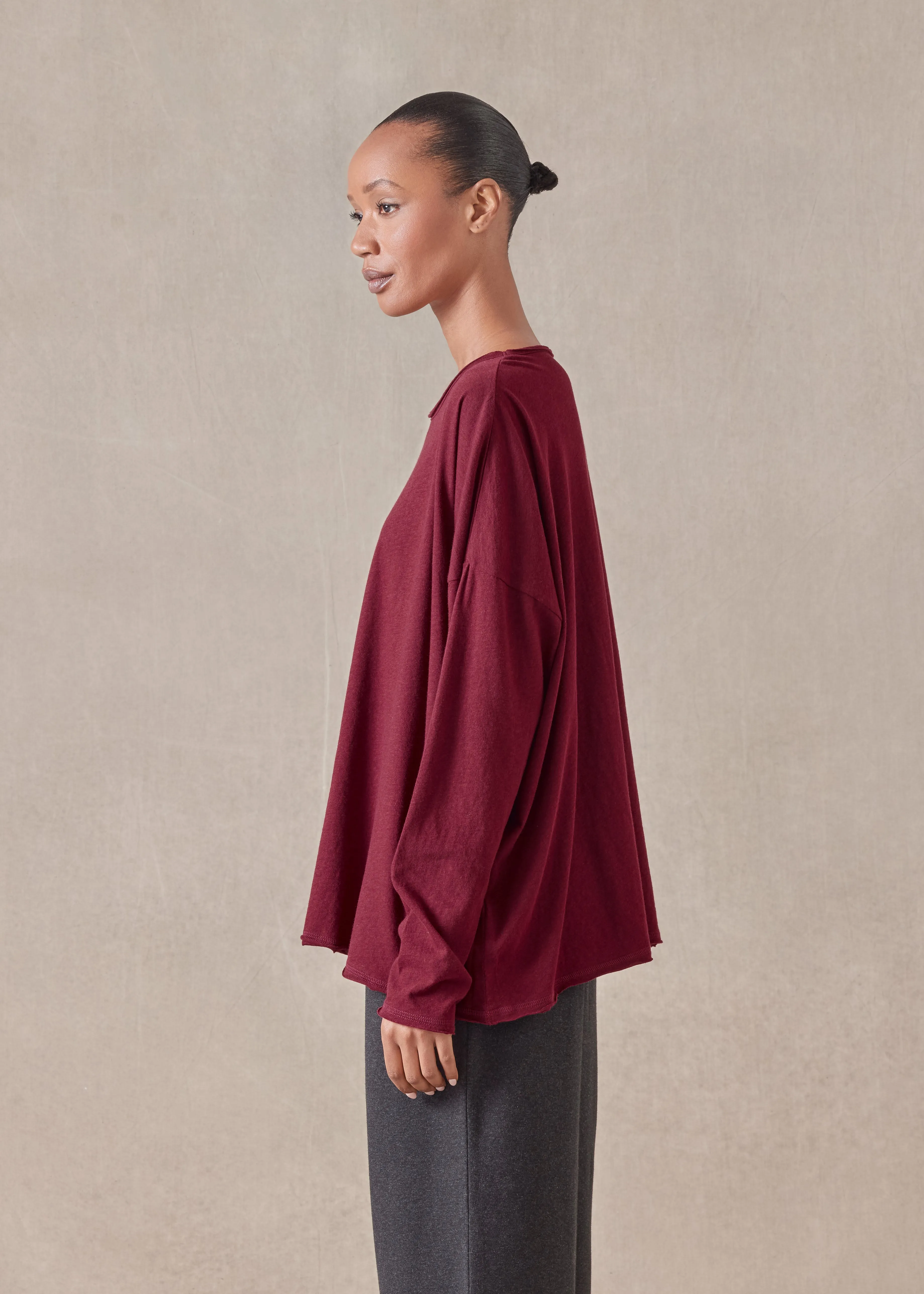 cotton jersey long sleeve double edge scoop neck t-shirt - mid plus sold by eskandar product image thumbnail 3