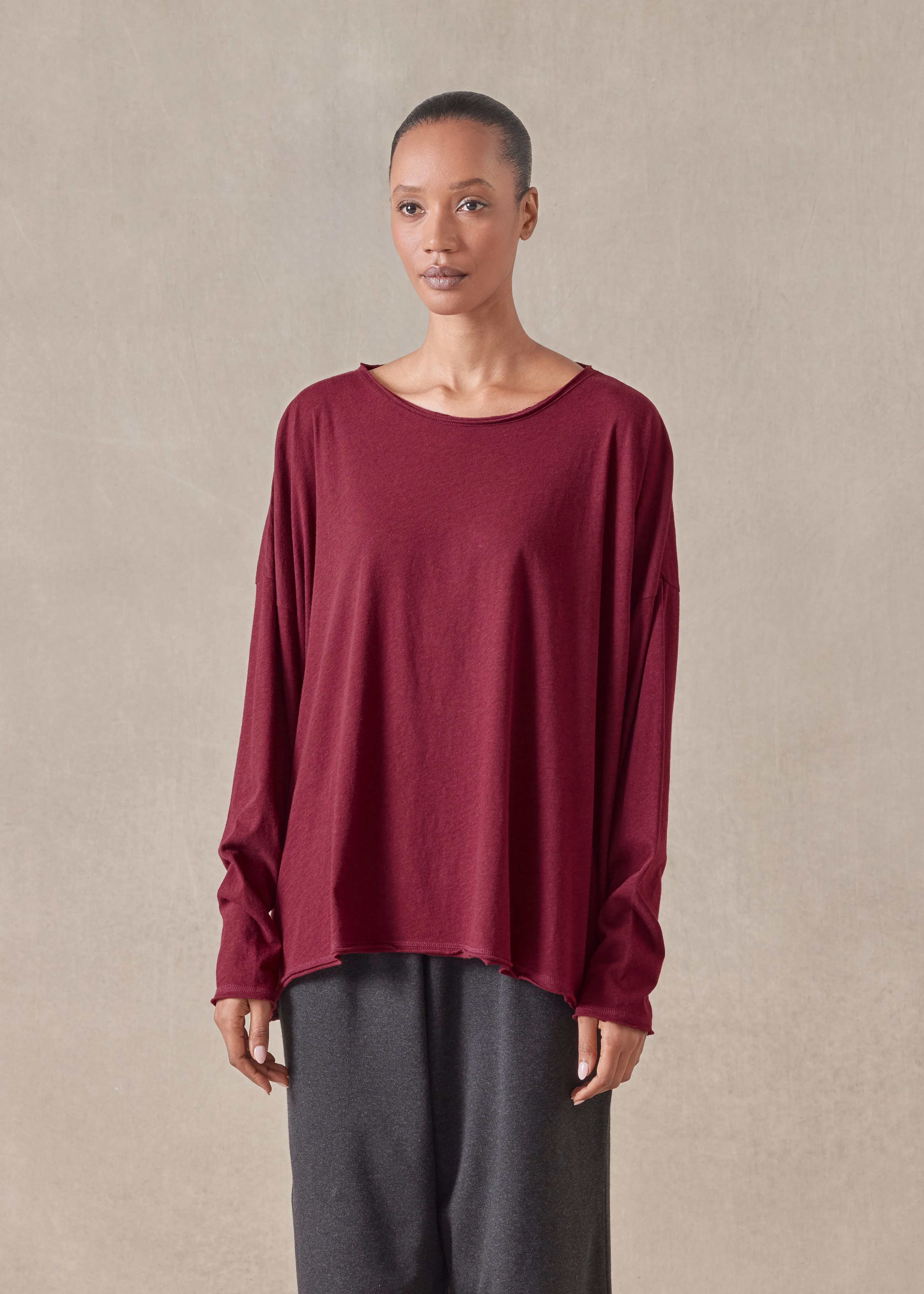 cotton jersey long sleeve double edge scoop neck t-shirt - mid plus sold by eskandar product image thumbnail 2