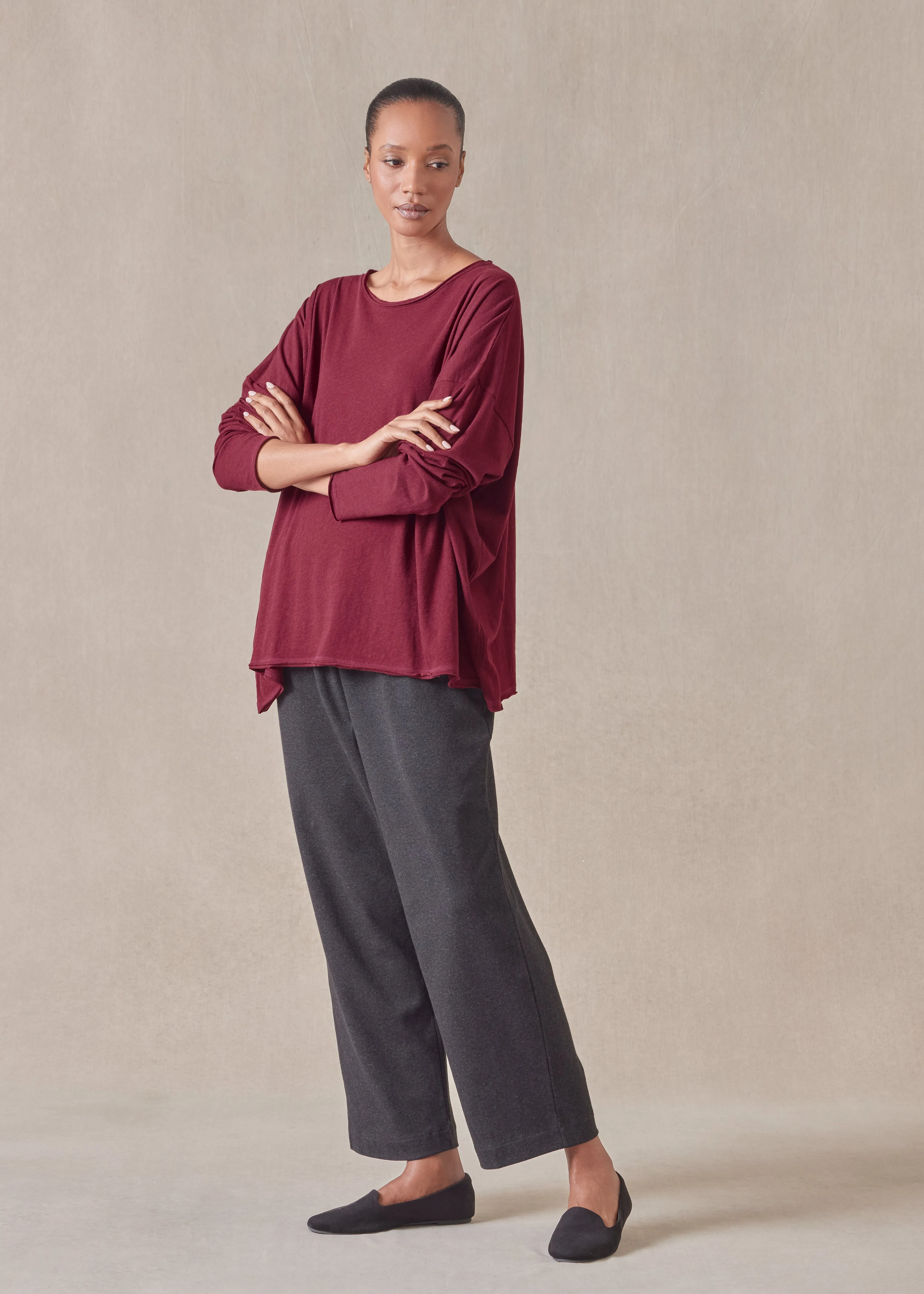 cotton jersey long sleeve double edge scoop neck t-shirt - mid plus sold by eskandar