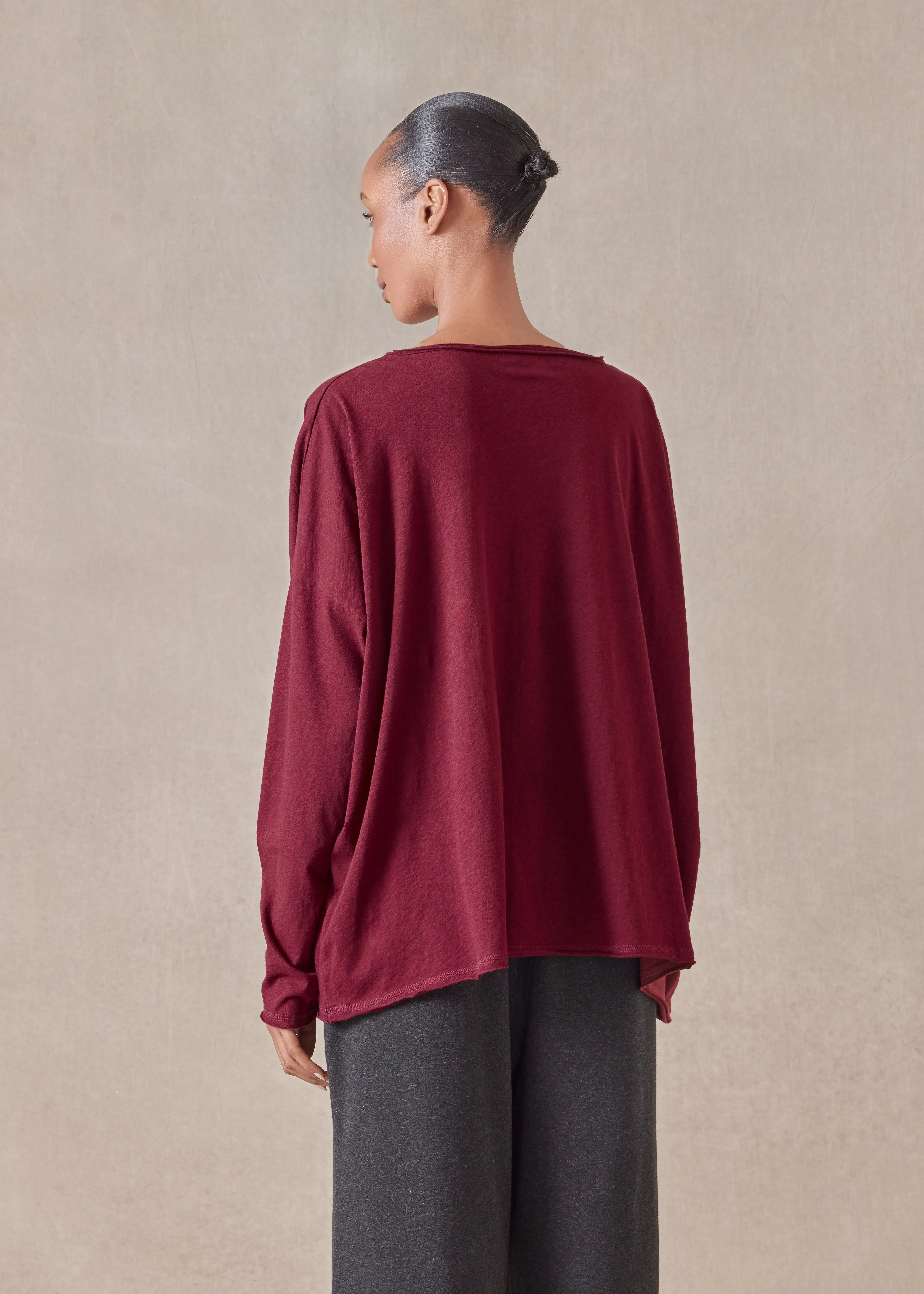 cotton jersey long sleeve double edge scoop neck t-shirt - mid plus sold by eskandar product image thumbnail 4