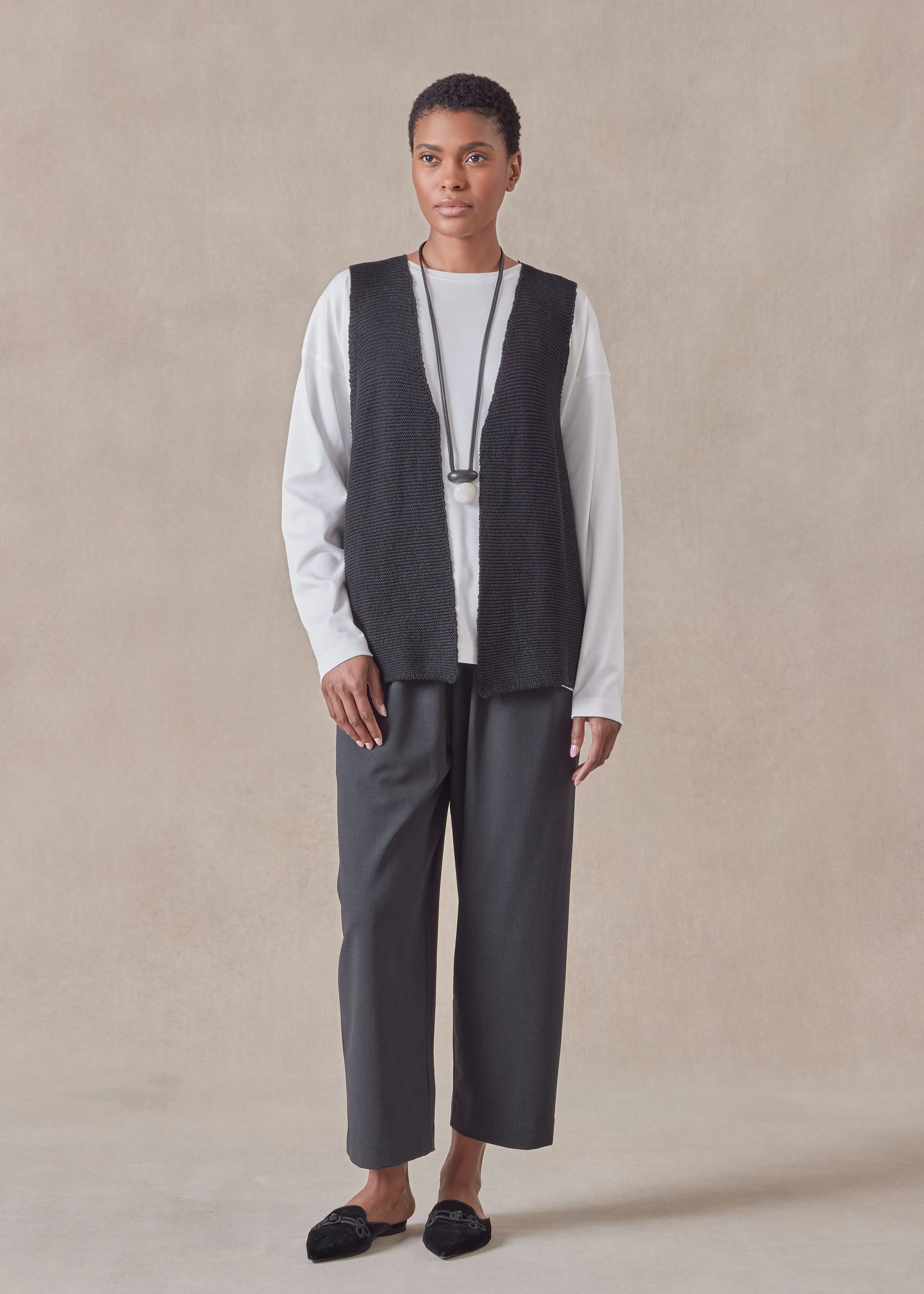 linen cotton mix open waistcoat - mid sold by eskandar