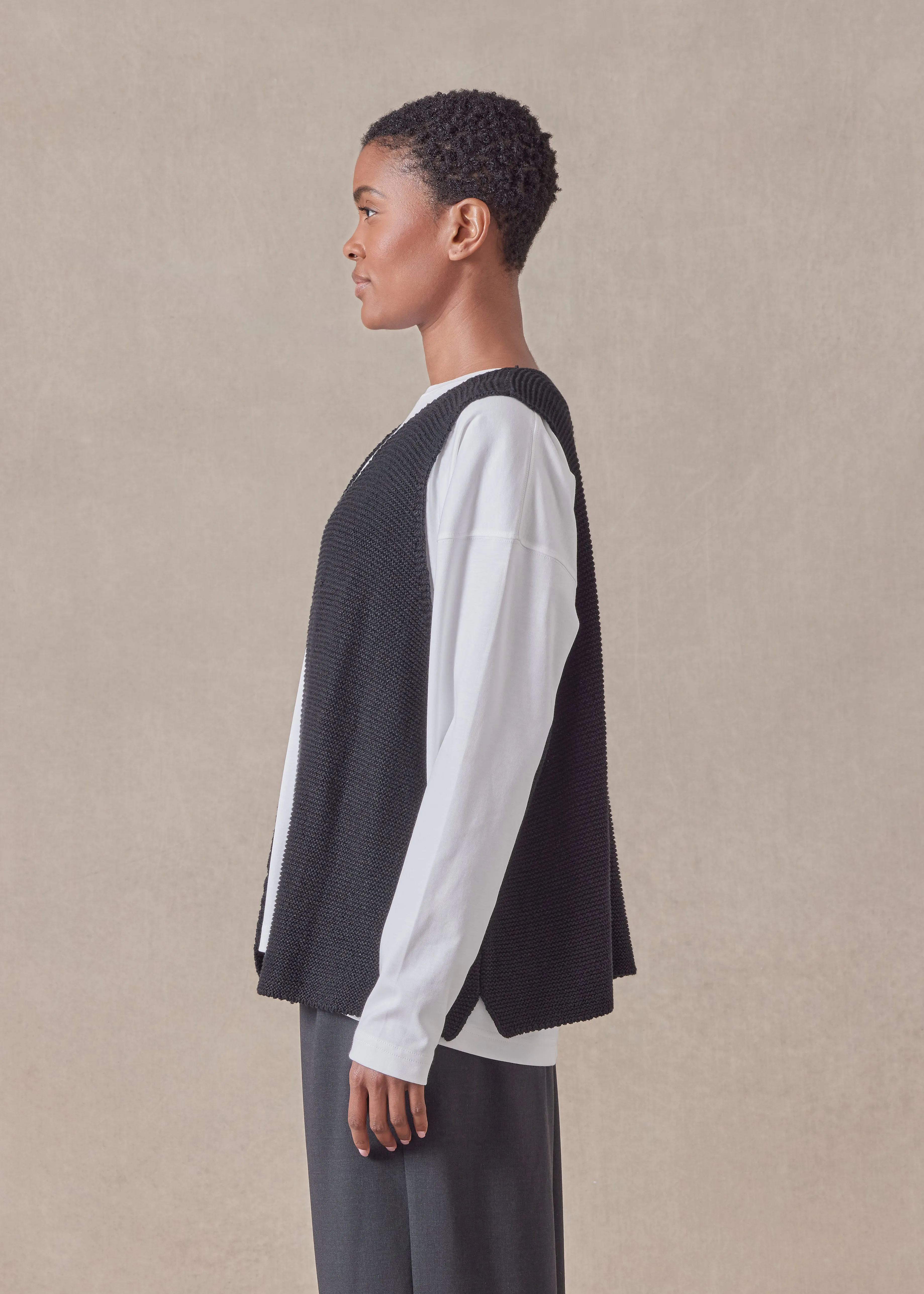 linen cotton mix open waistcoat - mid sold by eskandar product image thumbnail 3