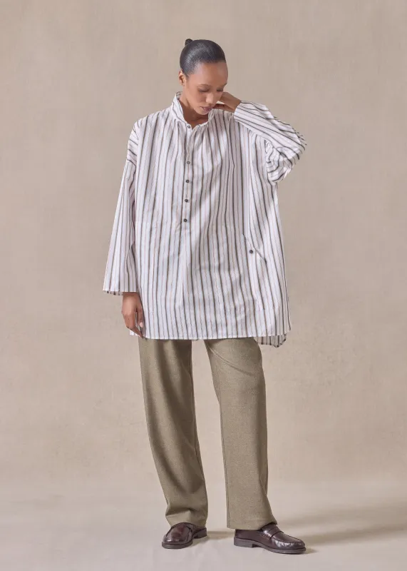 cotton sloped shoulder wide a-line artists smock with pleated collar - long plus (oliveorange) sold by eskandar