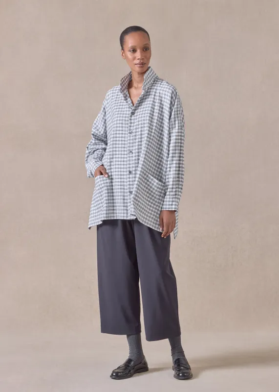 cotton wide longer back double stand collar shirt jacket - long (ivorynavy) sold by eskandar