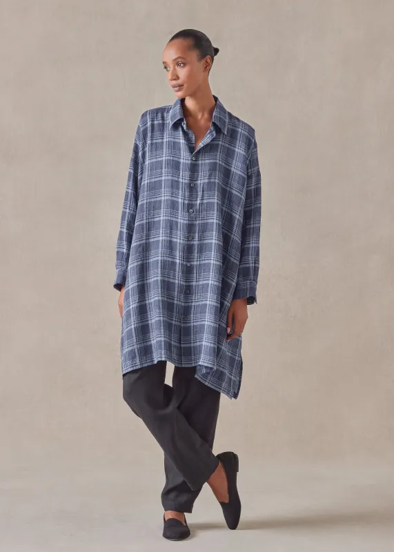 linen wide a-line shirt with collar - very long with slits sold by eskandar