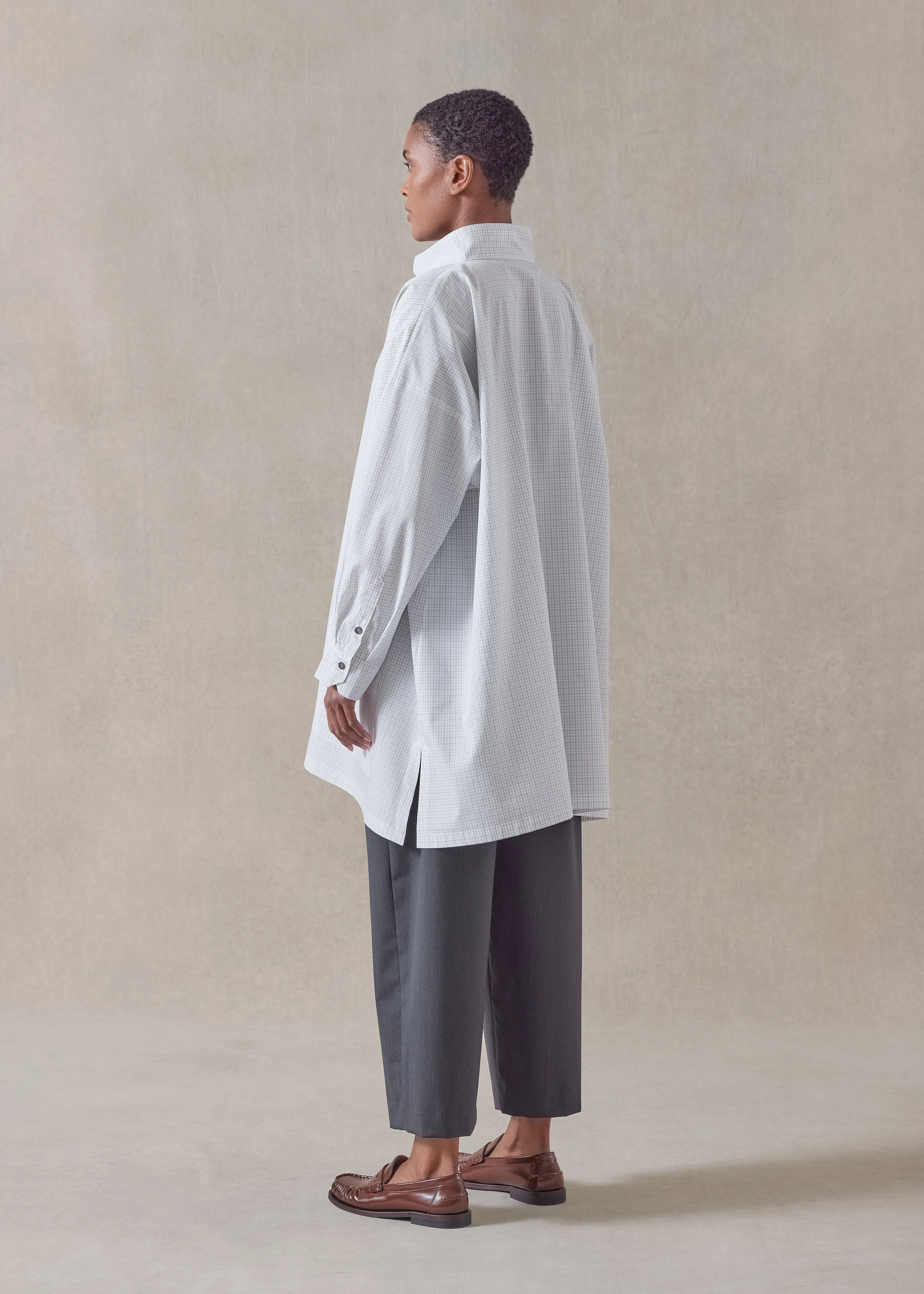 cotton wide a-line artists smock - long plus (whiteblack) sold by eskandar product image thumbnail 4