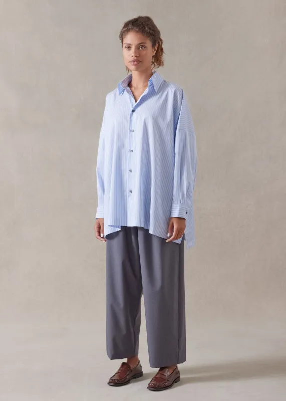 striped cotton wide longer back shirt with collar - long sold by eskandar