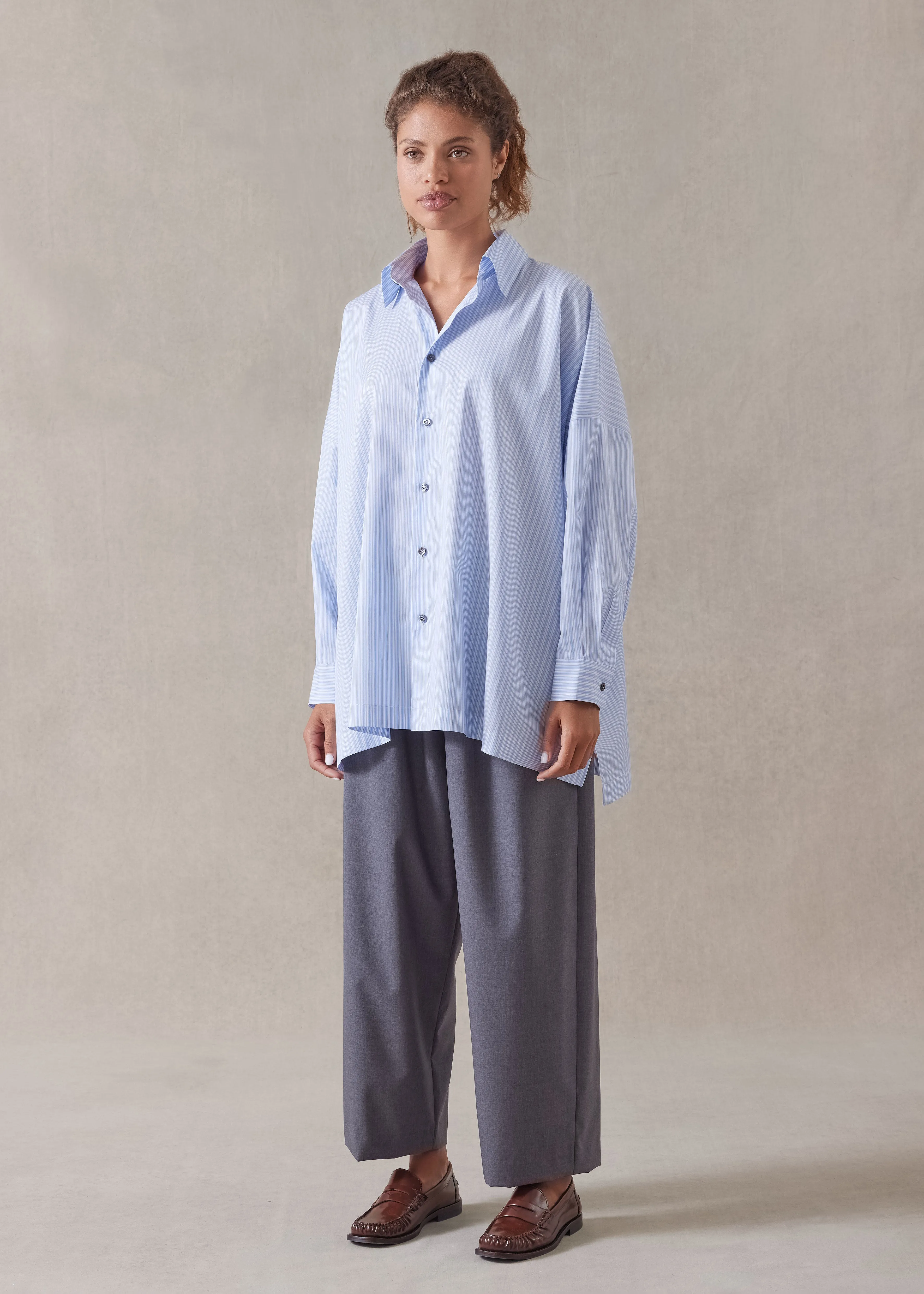 striped cotton wide longer back shirt with collar - long sold by eskandar