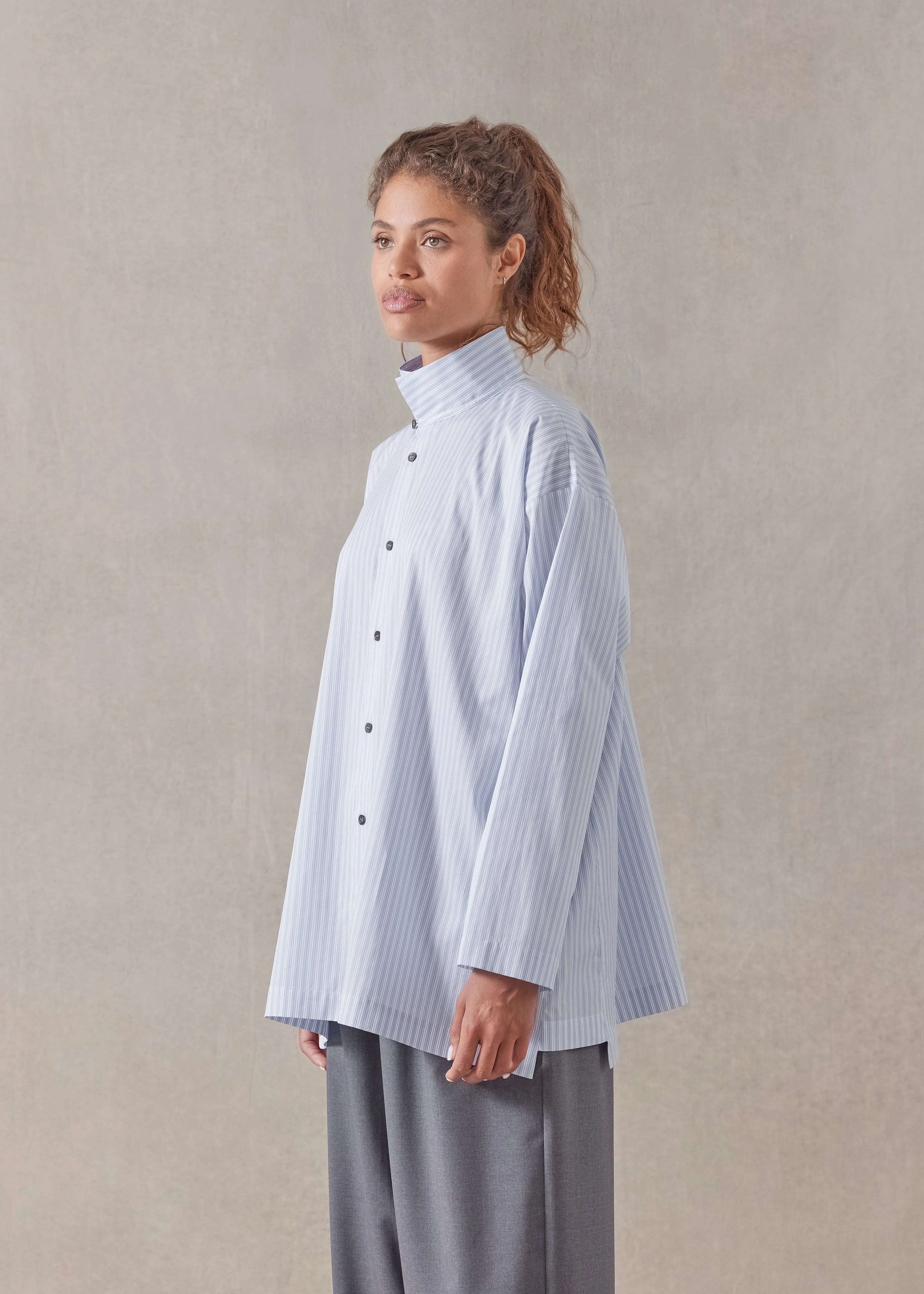 cotton slim a-line two collar shirt with stepped insert - long (skyblue) sold by eskandar product image thumbnail 3