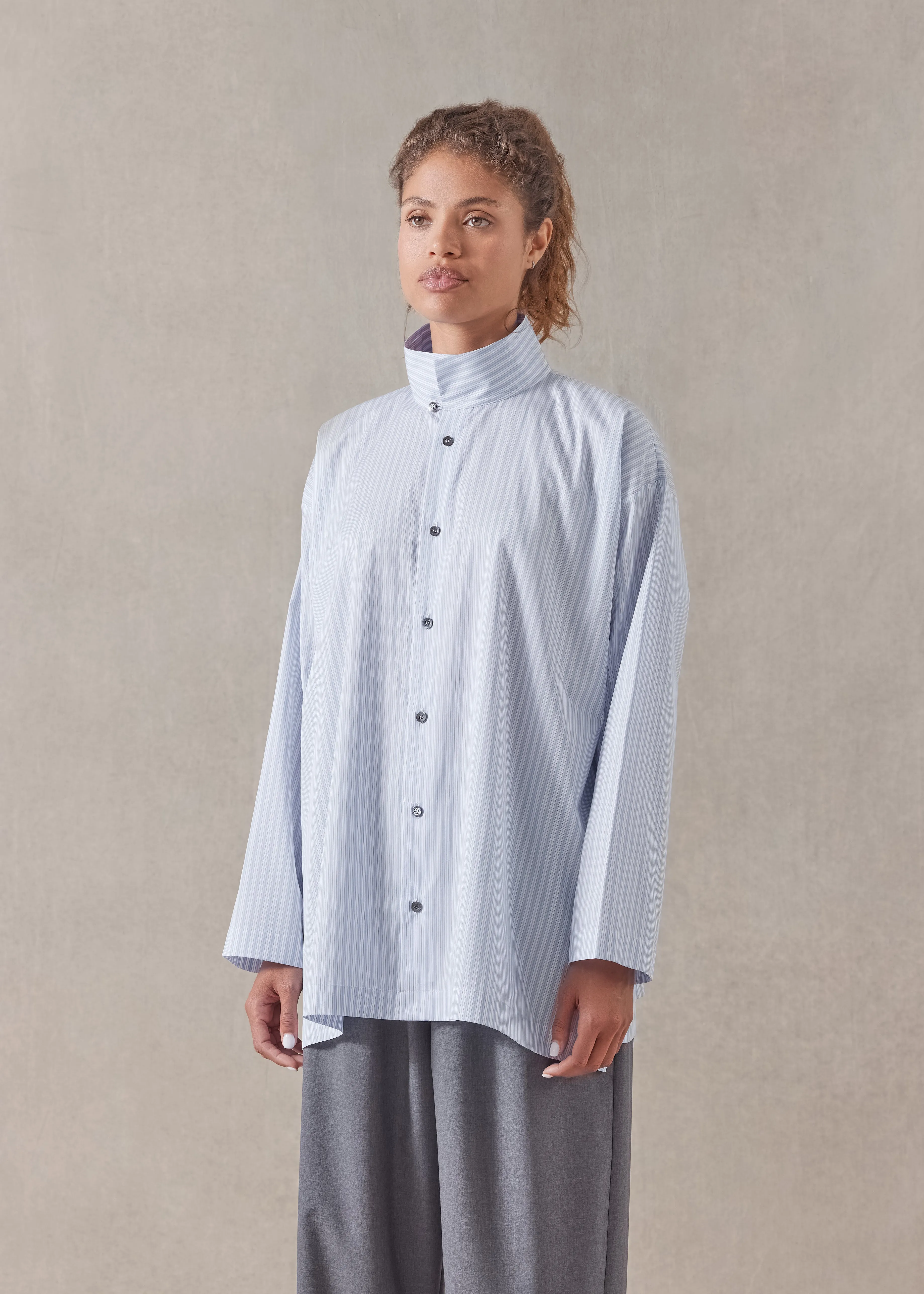 cotton slim a-line two collar shirt with stepped insert - long (skyblue) sold by eskandar product image thumbnail 2