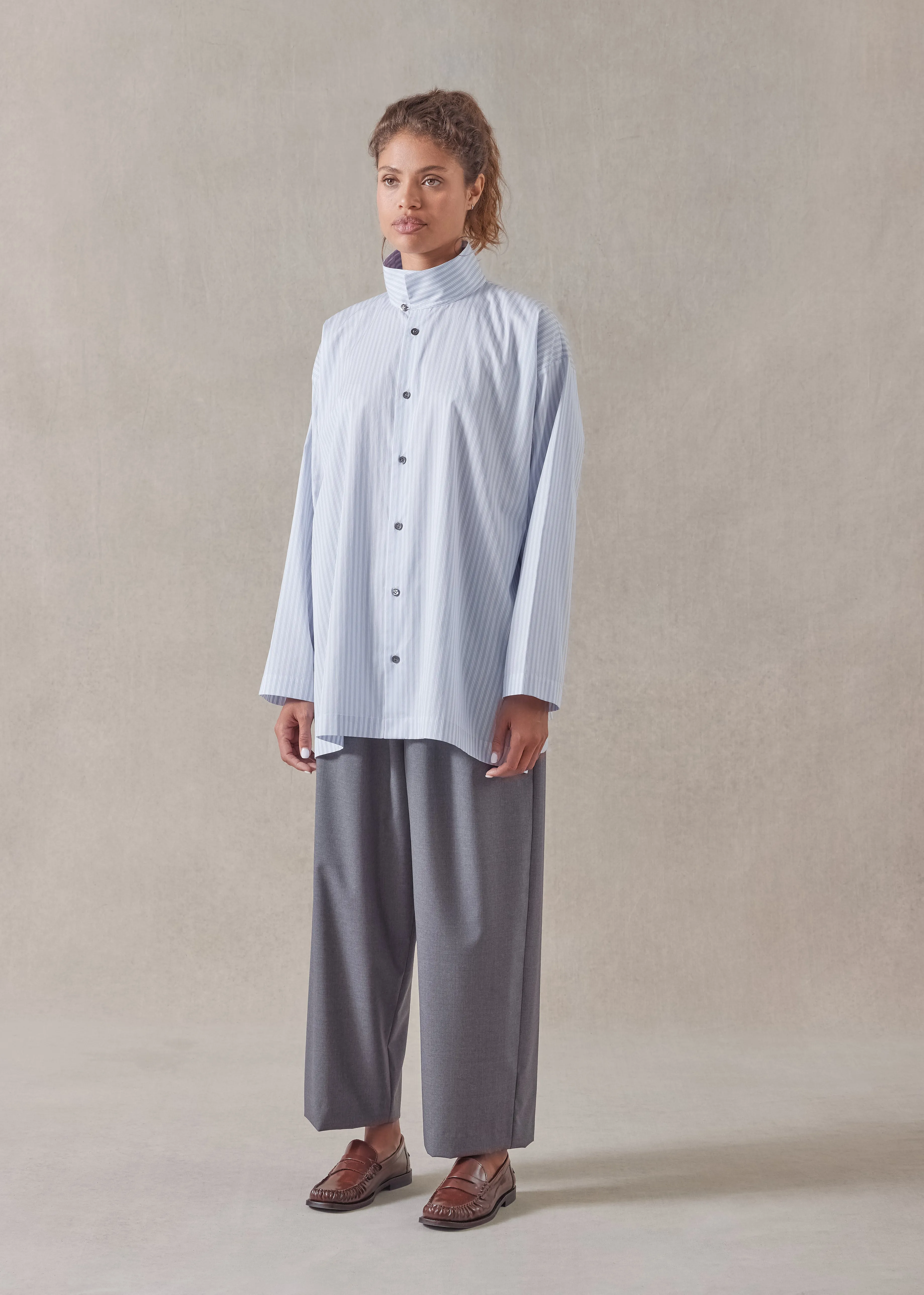 cotton slim a-line two collar shirt with stepped insert - long (skyblue) sold by eskandar