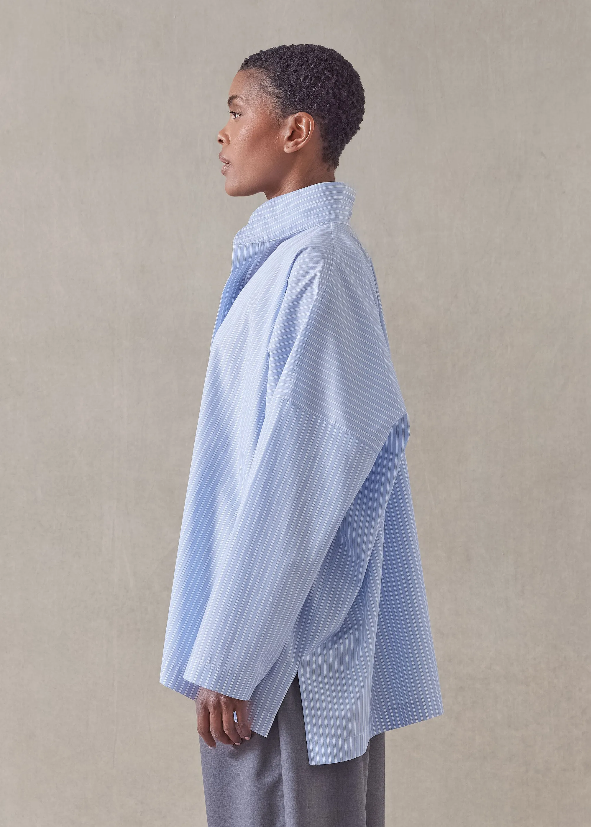 cotton wide longer back double stand collar shirt - mid plus (bluewash) sold by eskandar product image thumbnail 4