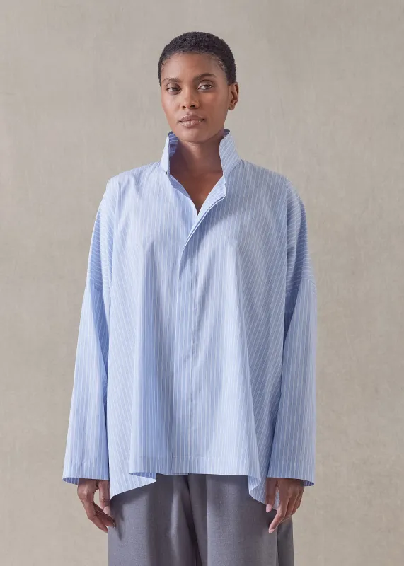 cotton wide longer back double stand collar shirt - mid plus (bluewash) sold by eskandar