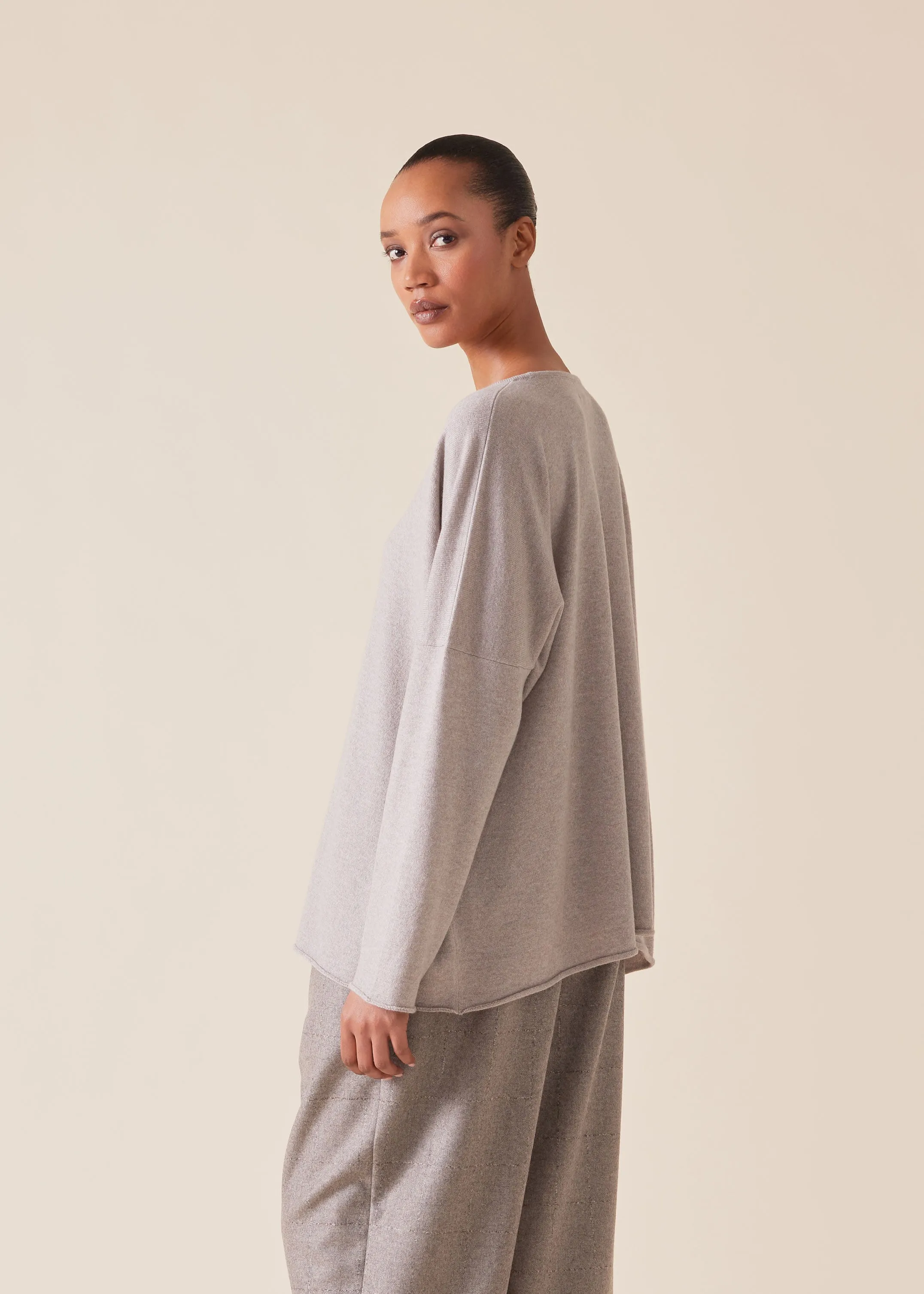 cashmere slim sleeve raw edge bateau neck sweater - mid plus (cygnet) sold by eskandar product image thumbnail 2
